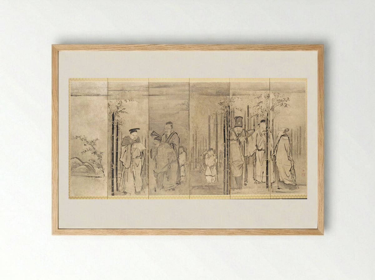 Seven Sages of the Bamboo Grove - Kano Tan'yū - Framed Print Wood