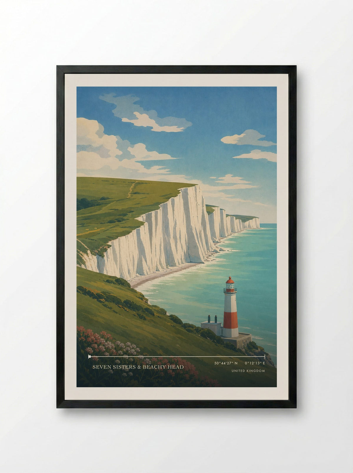 Seven Sisters & Beachy Head | Travel Poster - Framed Print Black