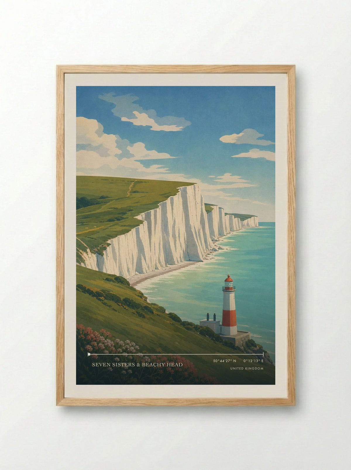 Seven Sisters & Beachy Head | Travel Poster - Framed Print Wood