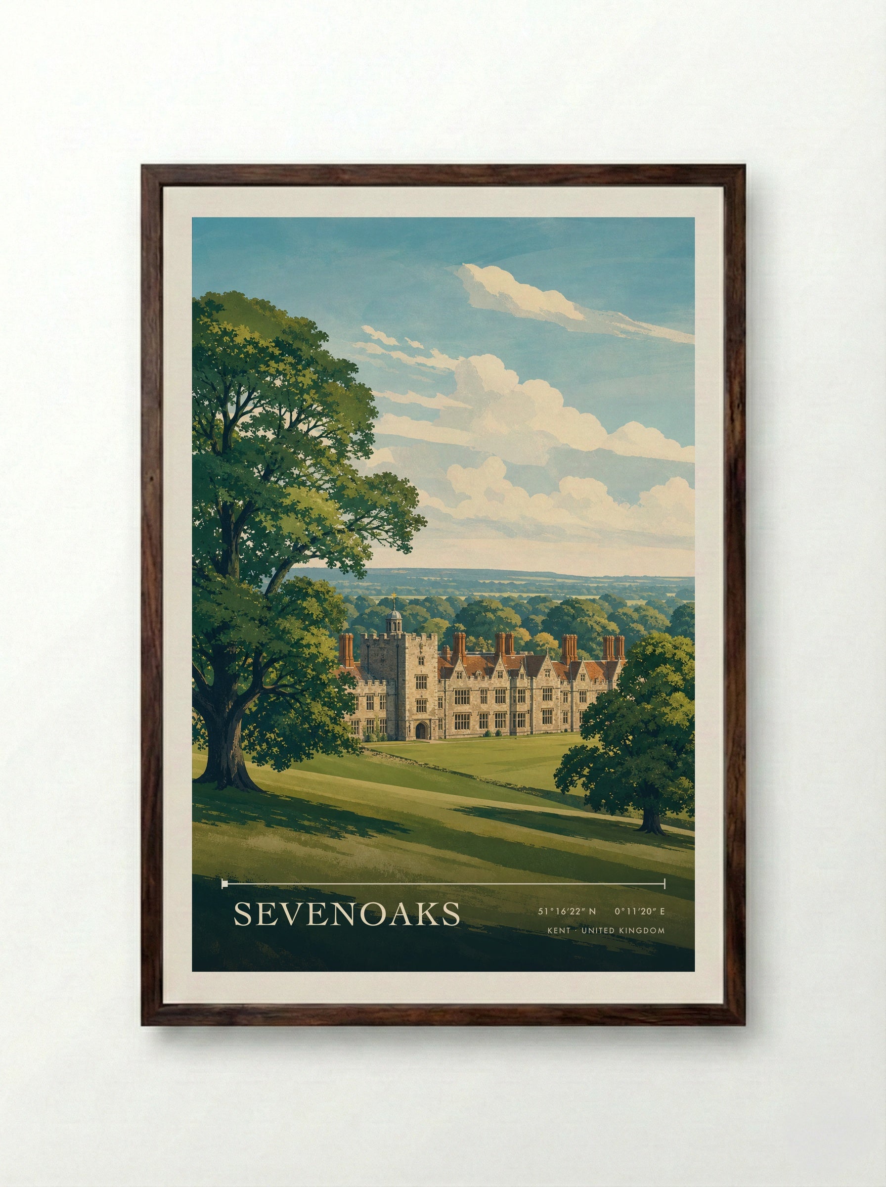 Sevenoaks Kent United Kingdom Travel Poster - Framed Print Dark Wood