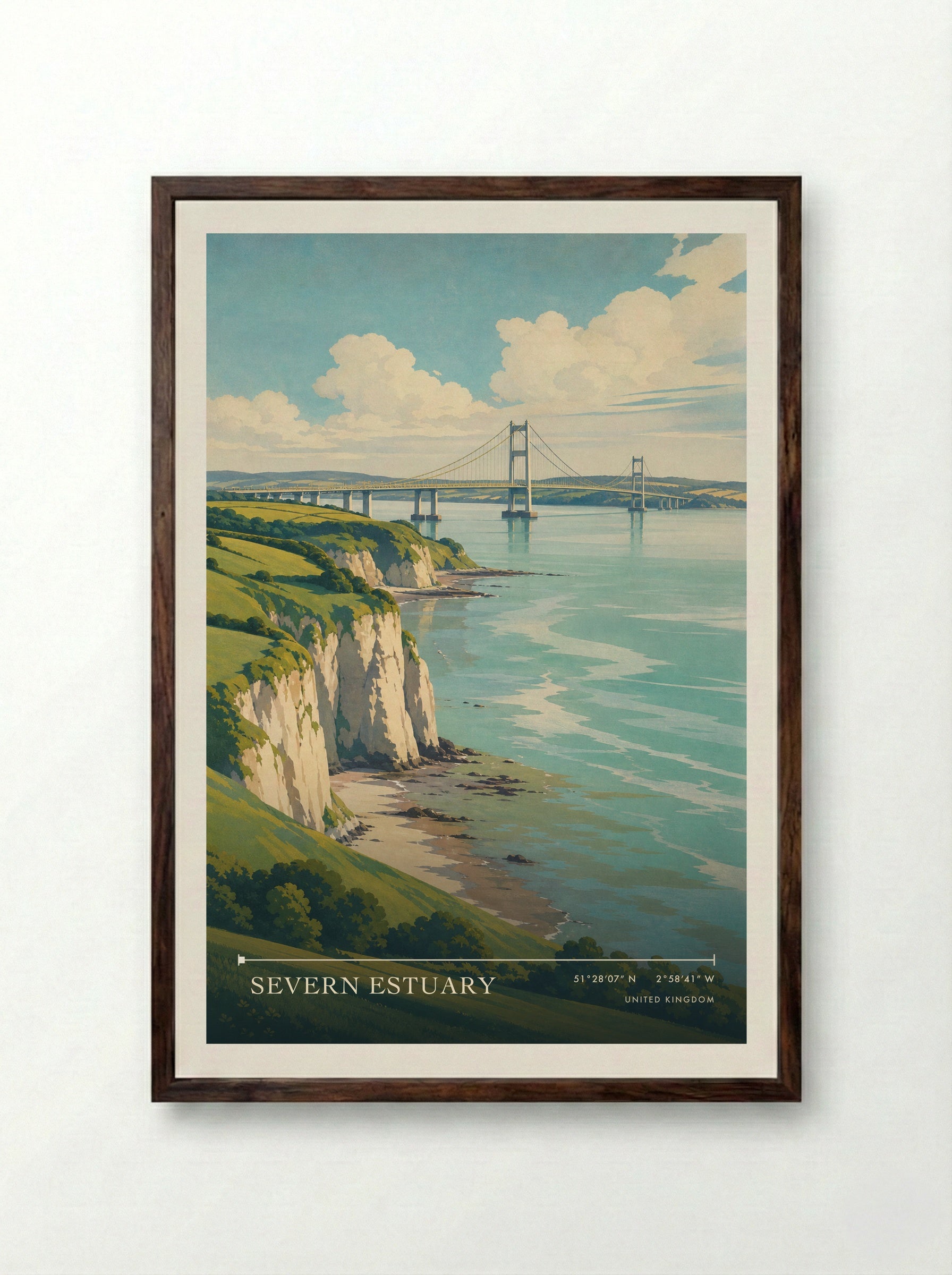 Severn Estuary United Kingdom Travel Poster - Framed Print Dark Wood