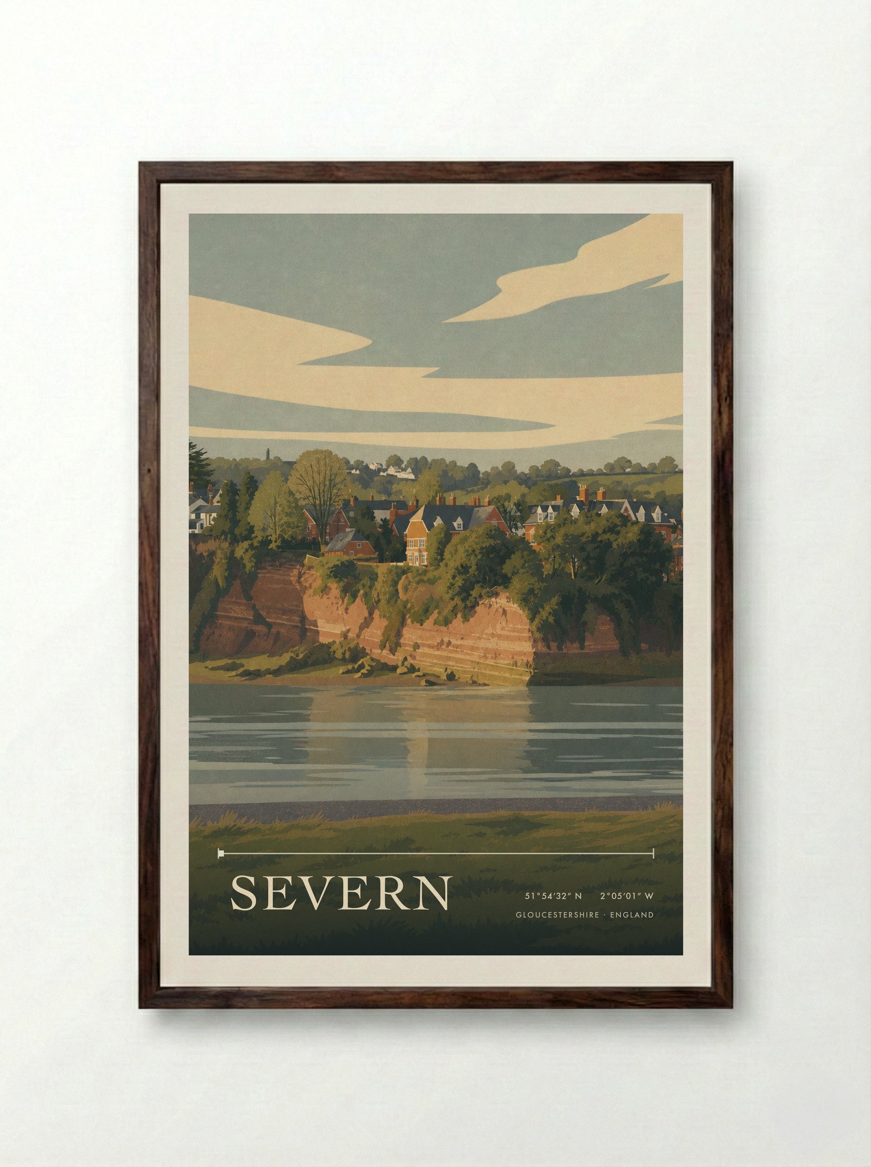 Severn Gloucestershire England Travel Poster - Framed Print Dark Wood