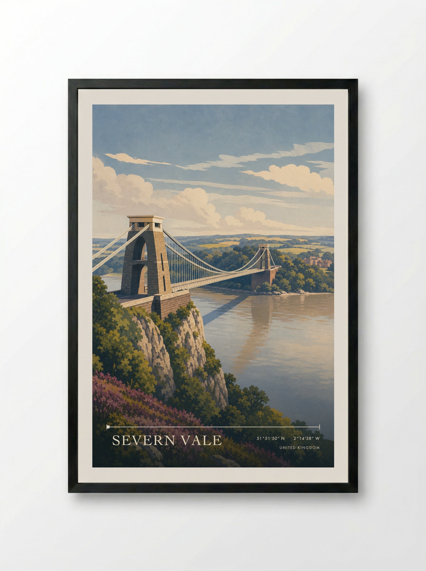 Severn Vale United Kingdom Travel Poster - Framed Print Black