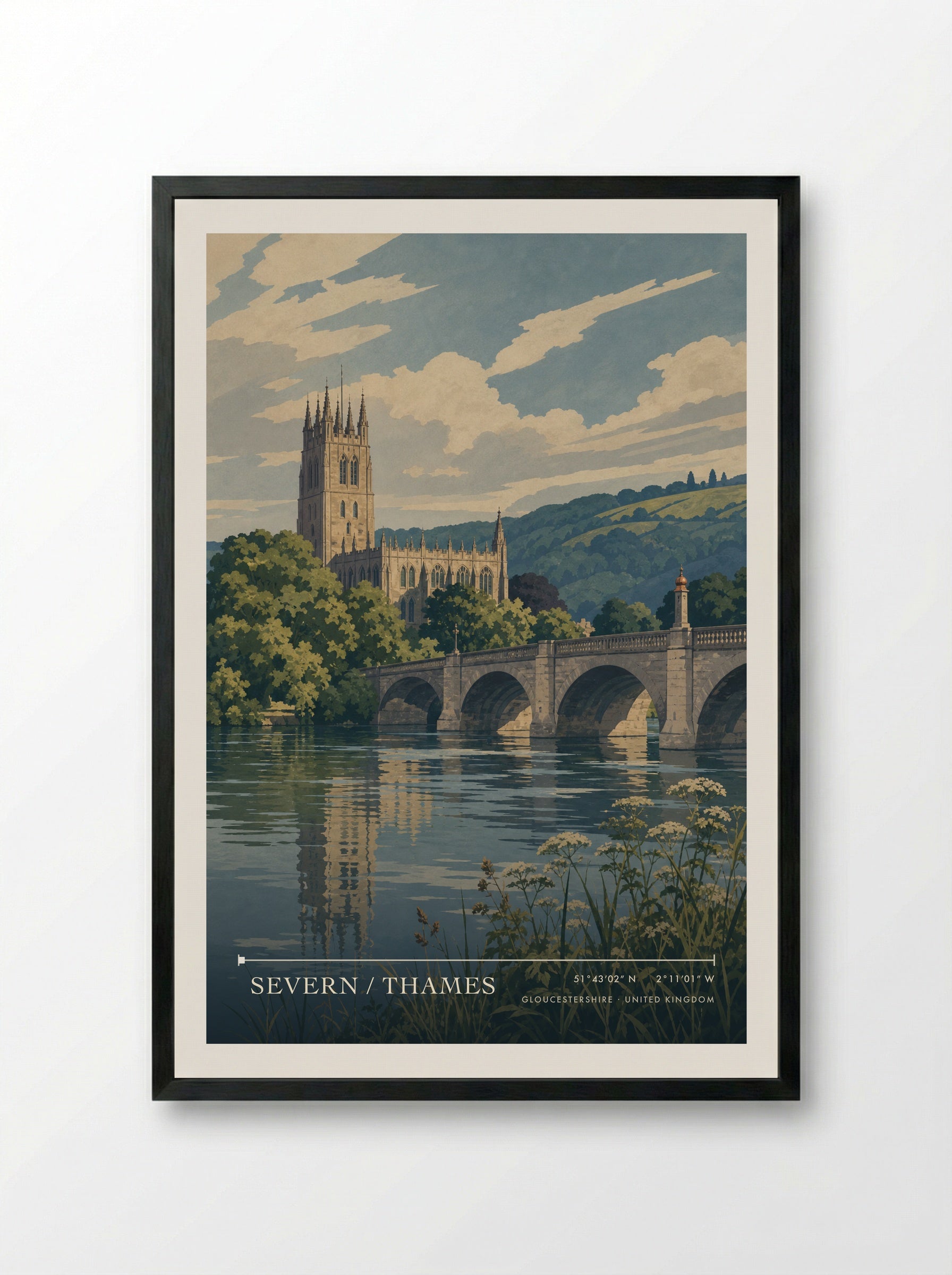 Severn / Thames Gloucestershire United Kingdom Travel Poster - Framed Print Black