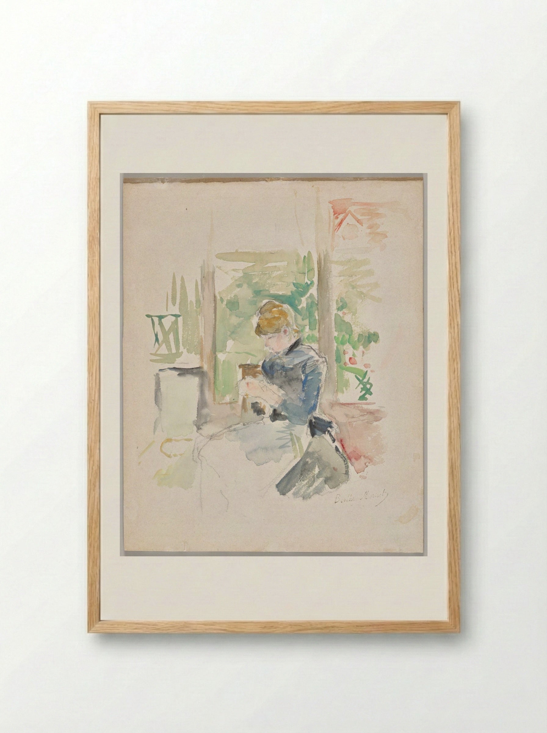 Sewing Near the Window - Berthe Morisot - Framed Print Wood