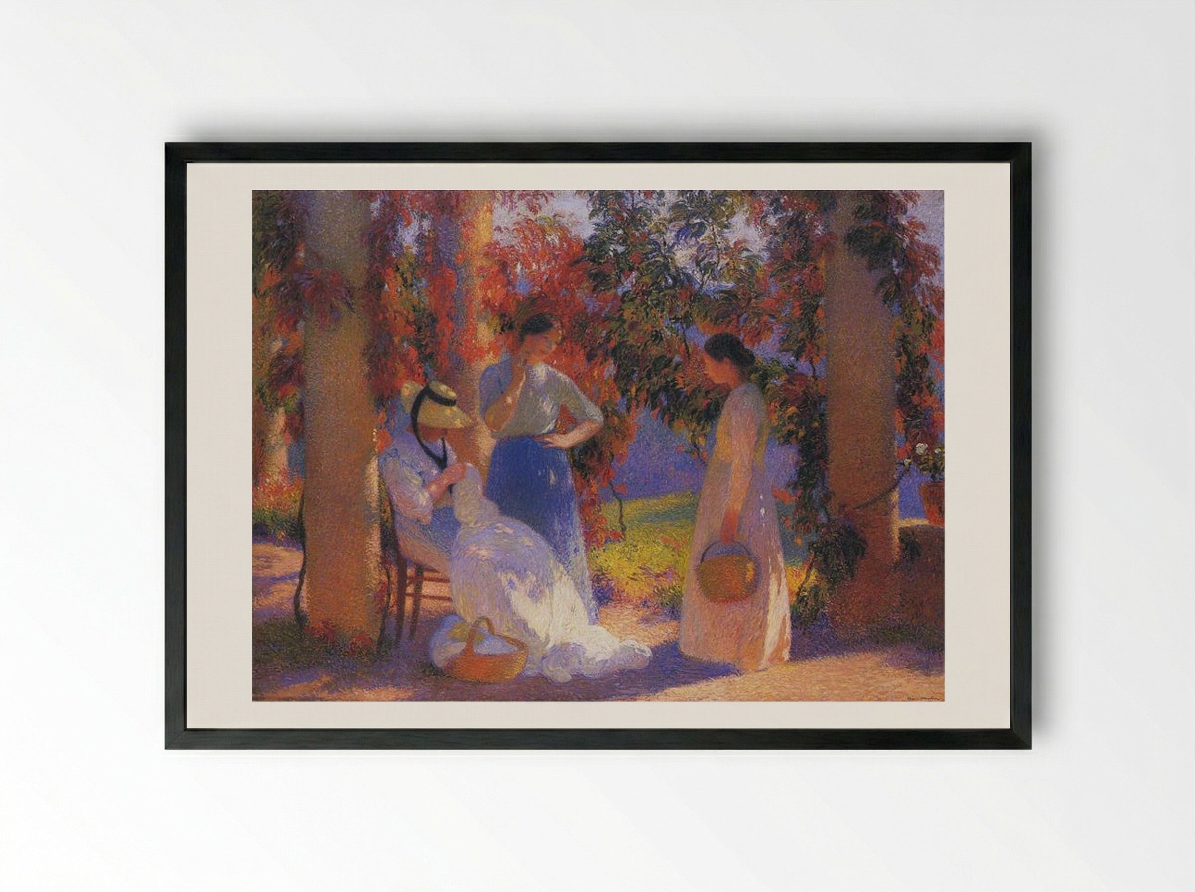 Sewing Scene under the Pergola at Marquayrol - Henri Martin - Framed Print Black