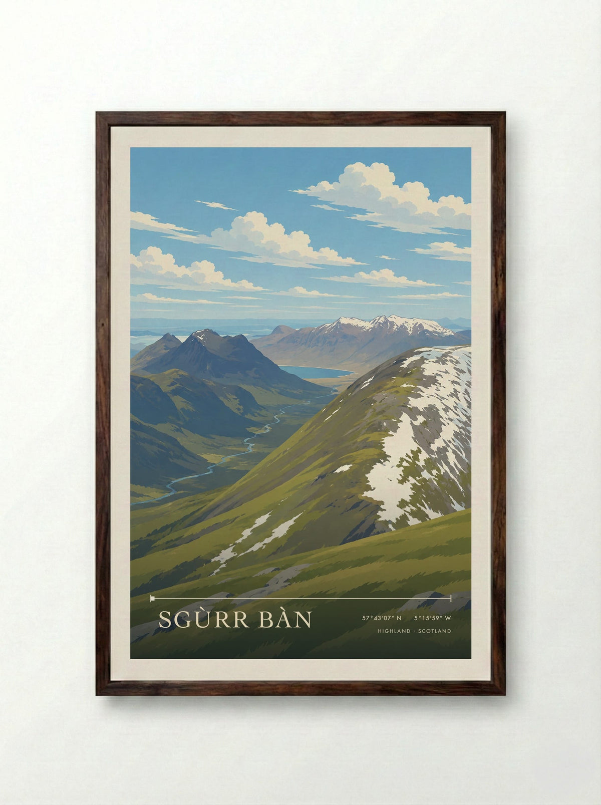 Sgùrr Bàn, Highland | Travel Poster - Framed Print Dark Wood