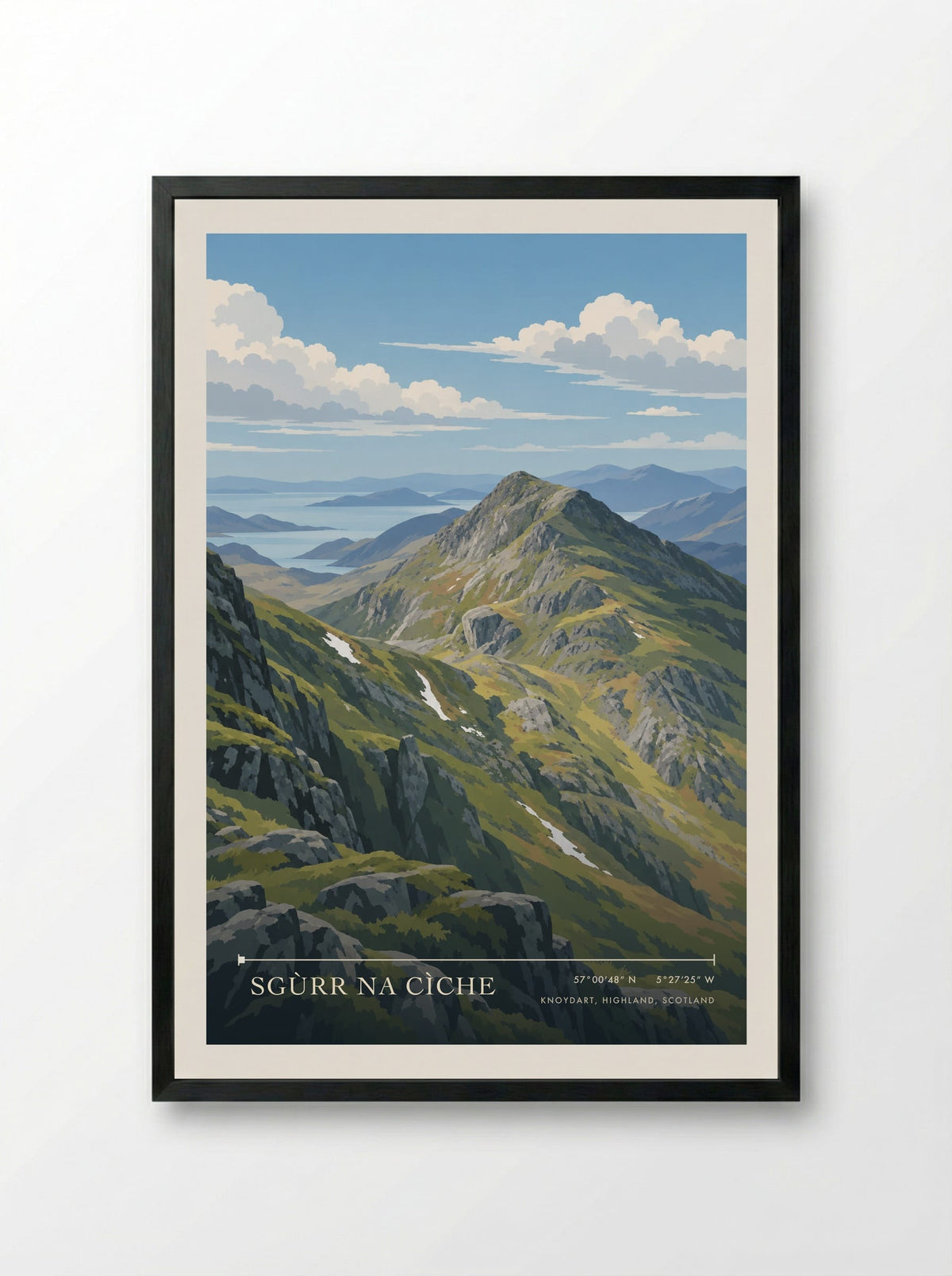Sgùrr na Cìche, Knoydart, Highland, Scotland | Travel Poster - Framed Print Black