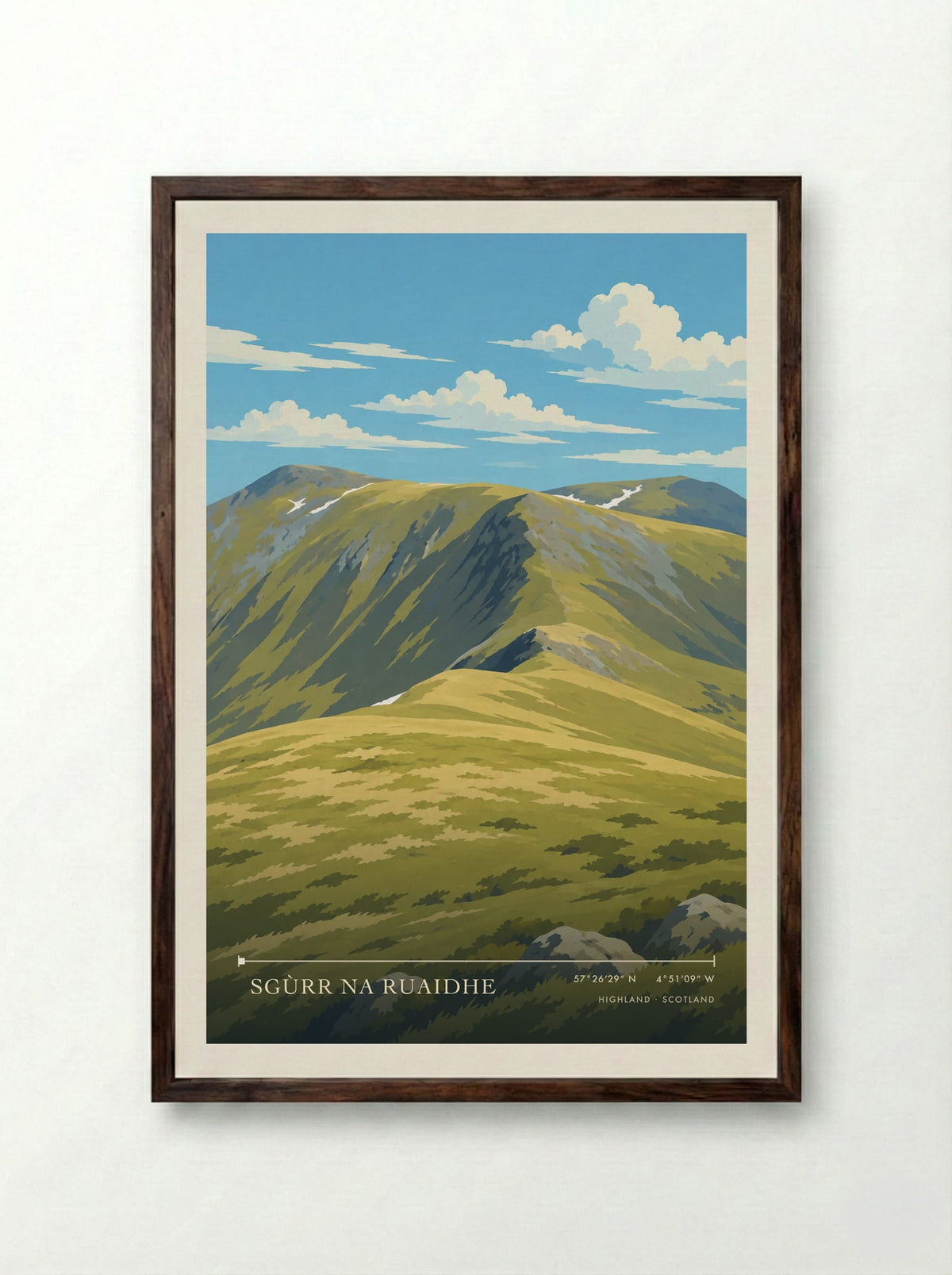 Sgùrr na Ruaidhe, Highland | Travel Poster - Framed Print Dark Wood
