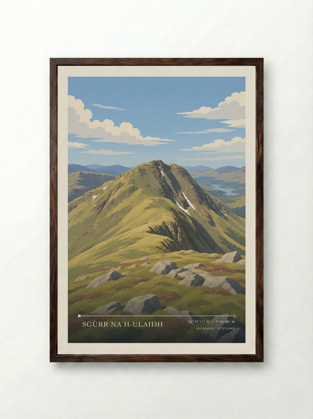 Sgùrr na h-Ulaidh, Highland | Travel Poster - Framed Print Dark Wood