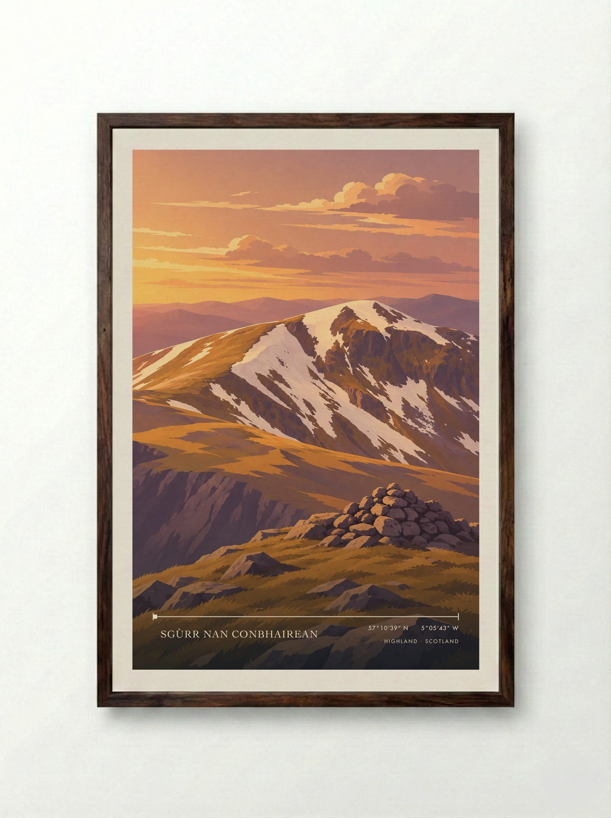 Sgùrr nan Conbhairean, Highland | Travel Poster - Framed Print Dark Wood