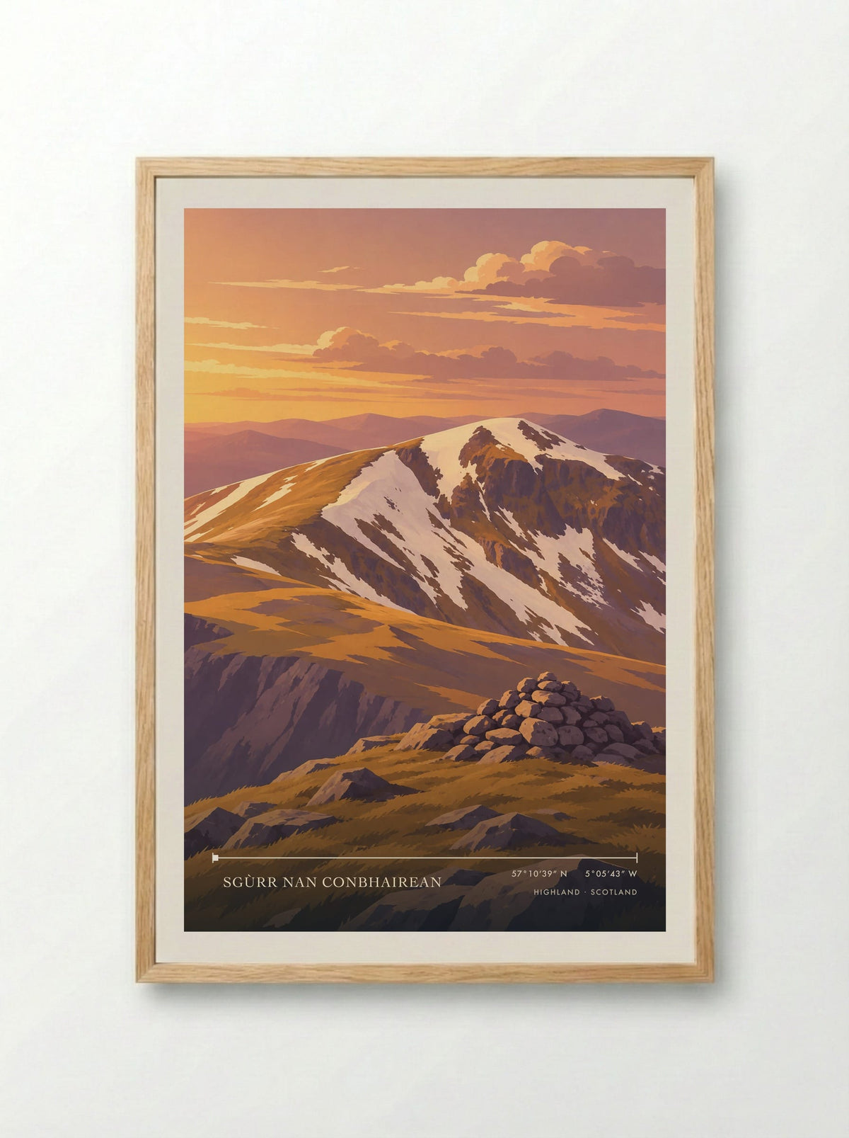 Sgùrr nan Conbhairean, Highland | Travel Poster - Framed Print Wood