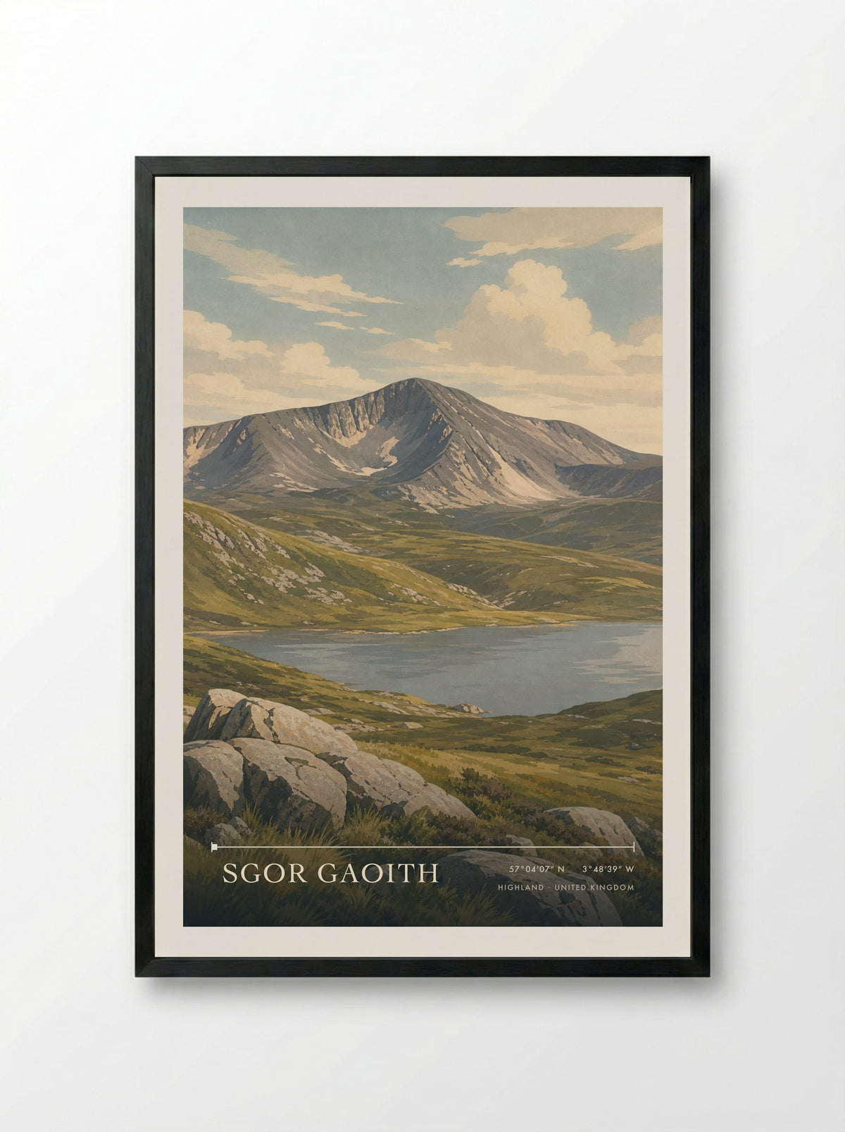 Sgor Gaoith Highland United Kingdom Travel Poster - Framed Print Black