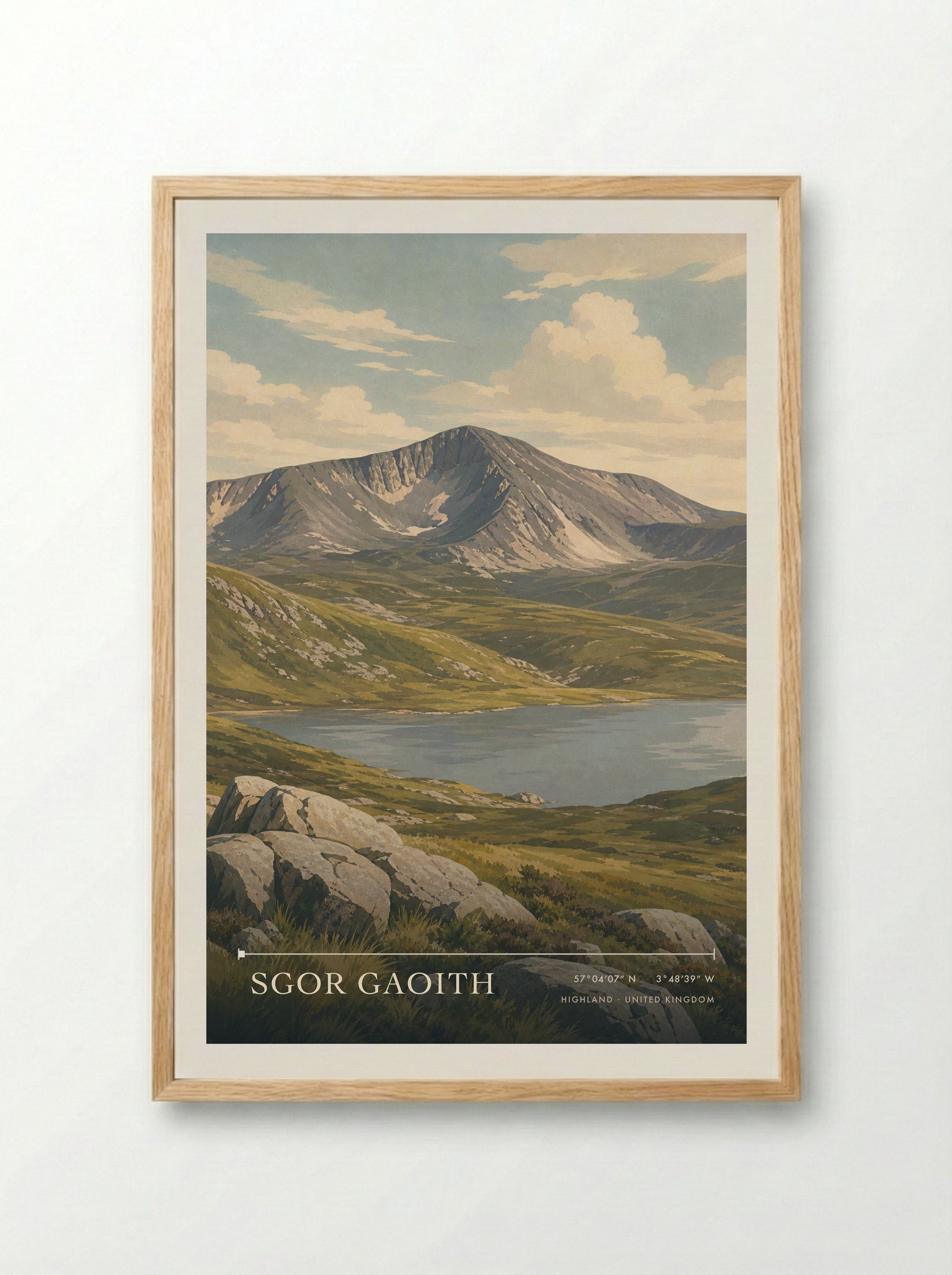 Sgor Gaoith Highland United Kingdom Travel Poster - Framed Print Wood