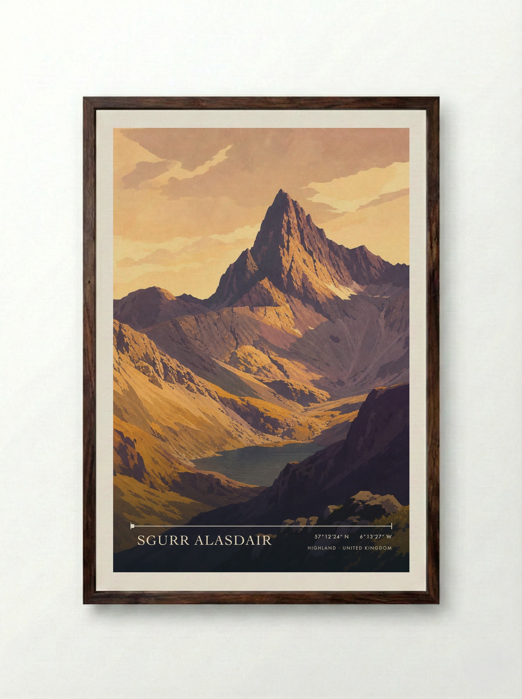 Sgurr Alasdair Highland United Kingdom Travel Poster - Framed Print Dark Wood