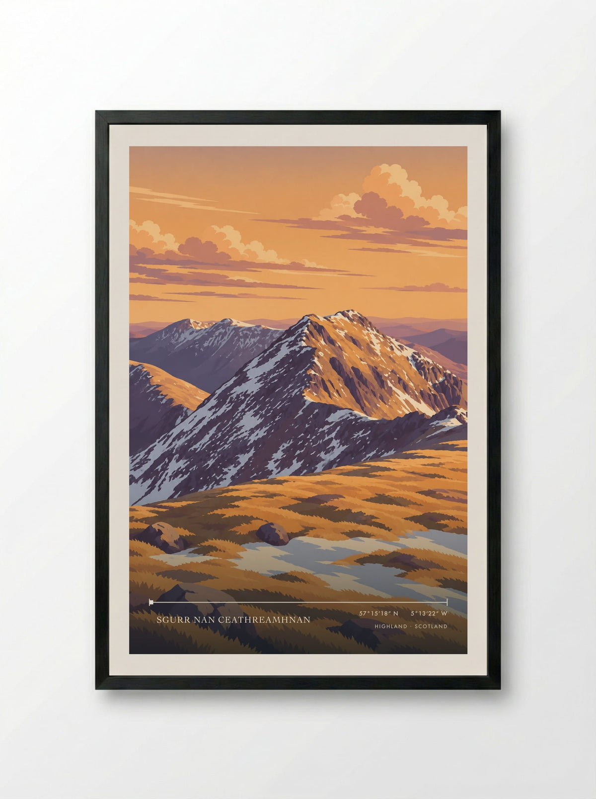 Sgurr nan Ceathreamhnan, Highland | Travel Poster - Framed Print Black