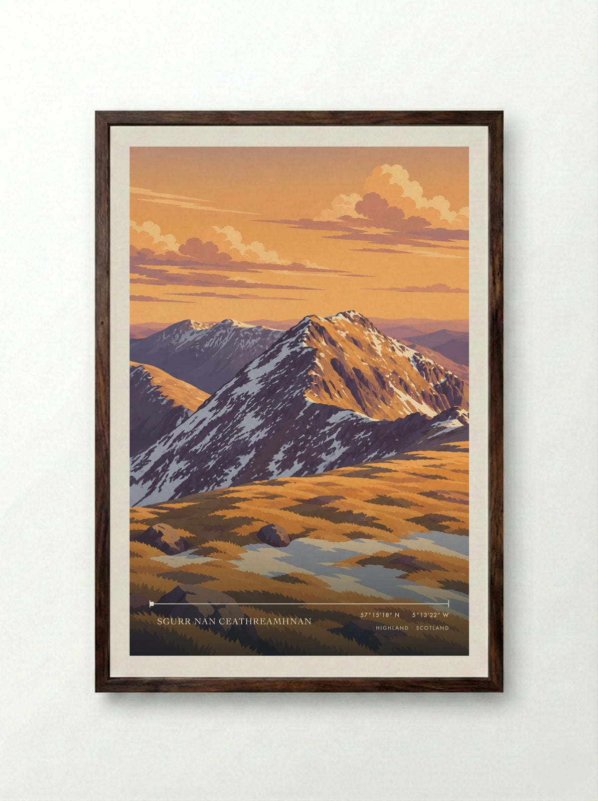 Sgurr nan Ceathreamhnan, Highland | Travel Poster - Framed Print Dark Wood