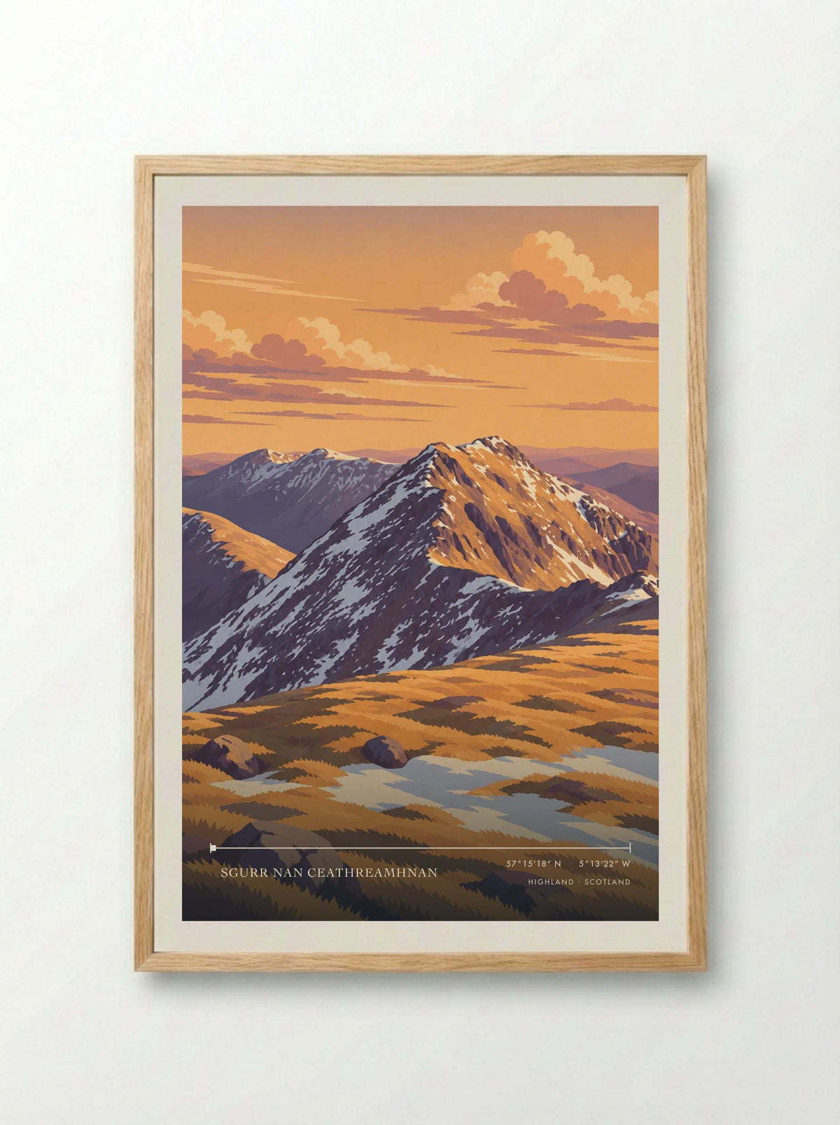 Sgurr nan Ceathreamhnan, Highland | Travel Poster - Framed Print Wood