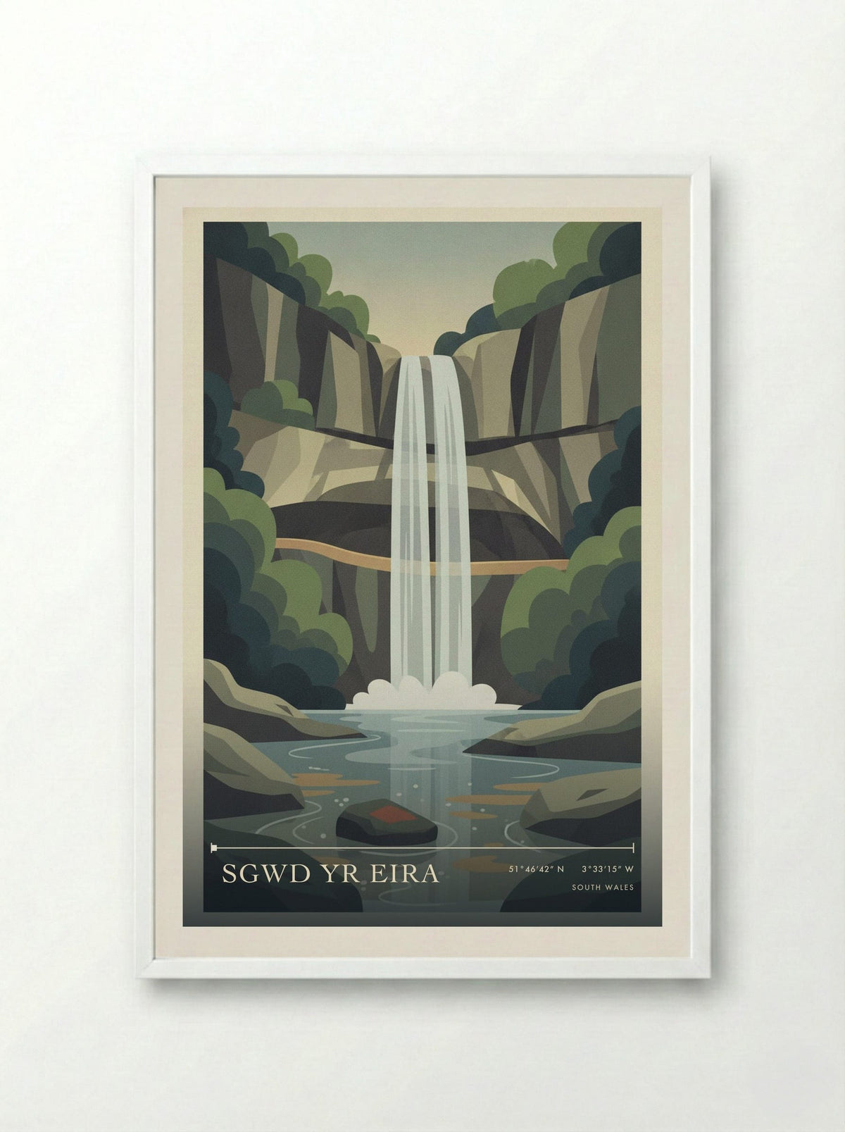 Sgwd Yr Eira South Wales Wales Travel Poster - Framed Print White