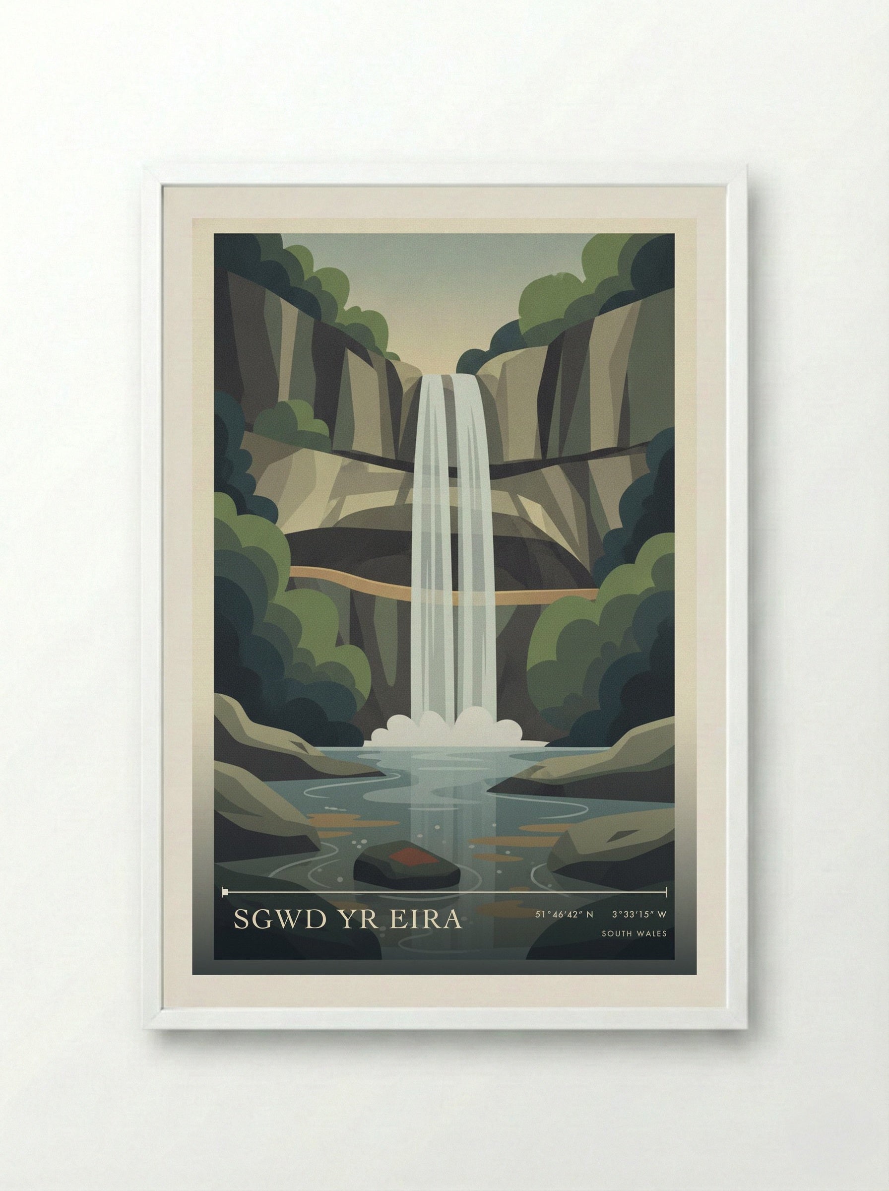 Sgwd Yr Eira South Wales Wales Travel Poster - Framed Print White