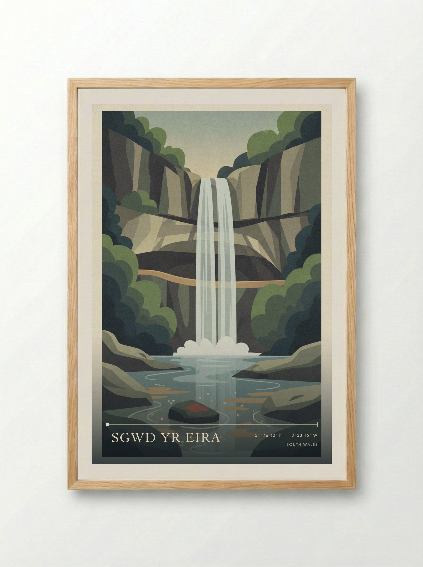 Sgwd Yr Eira South Wales Wales Travel Poster - Framed Print Wood