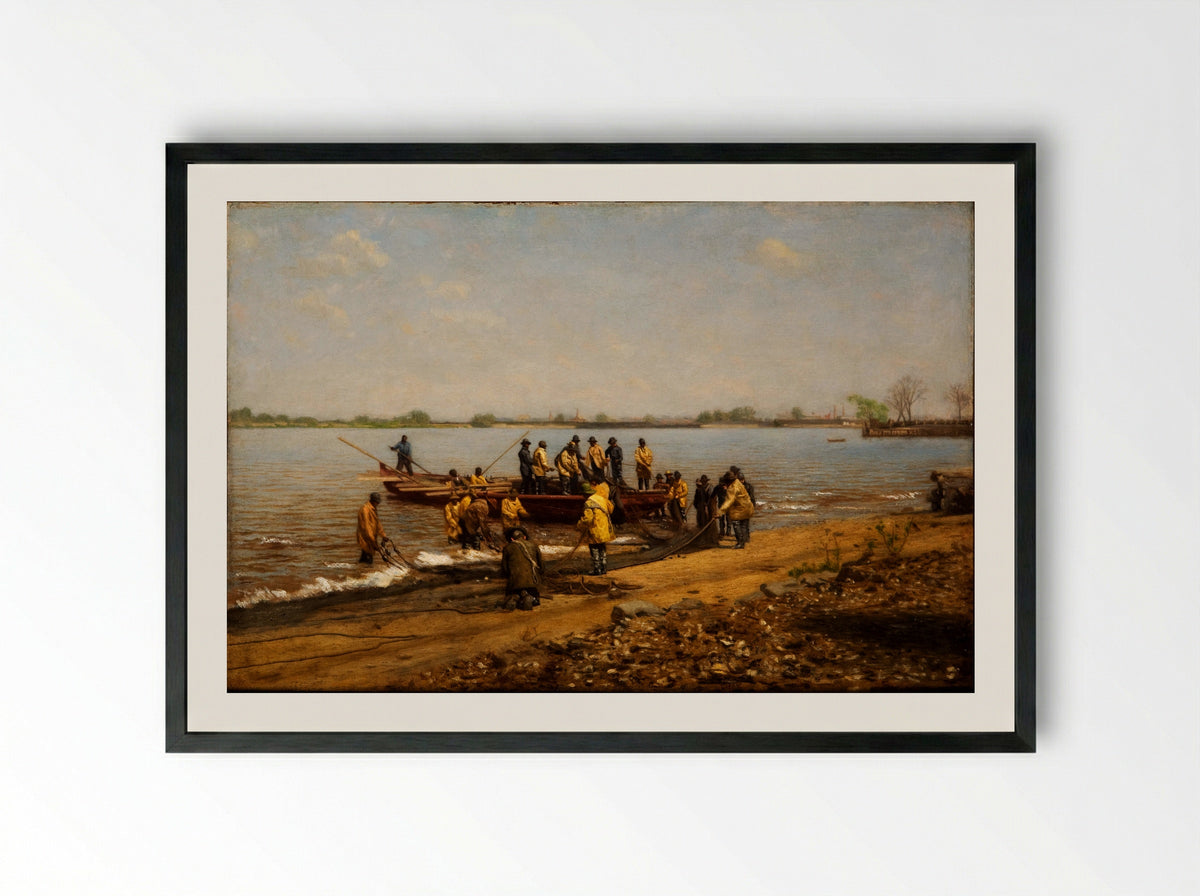 Shad Fishing at Gloucester on the Delaware River - Thomas Eakins - Framed Print Black