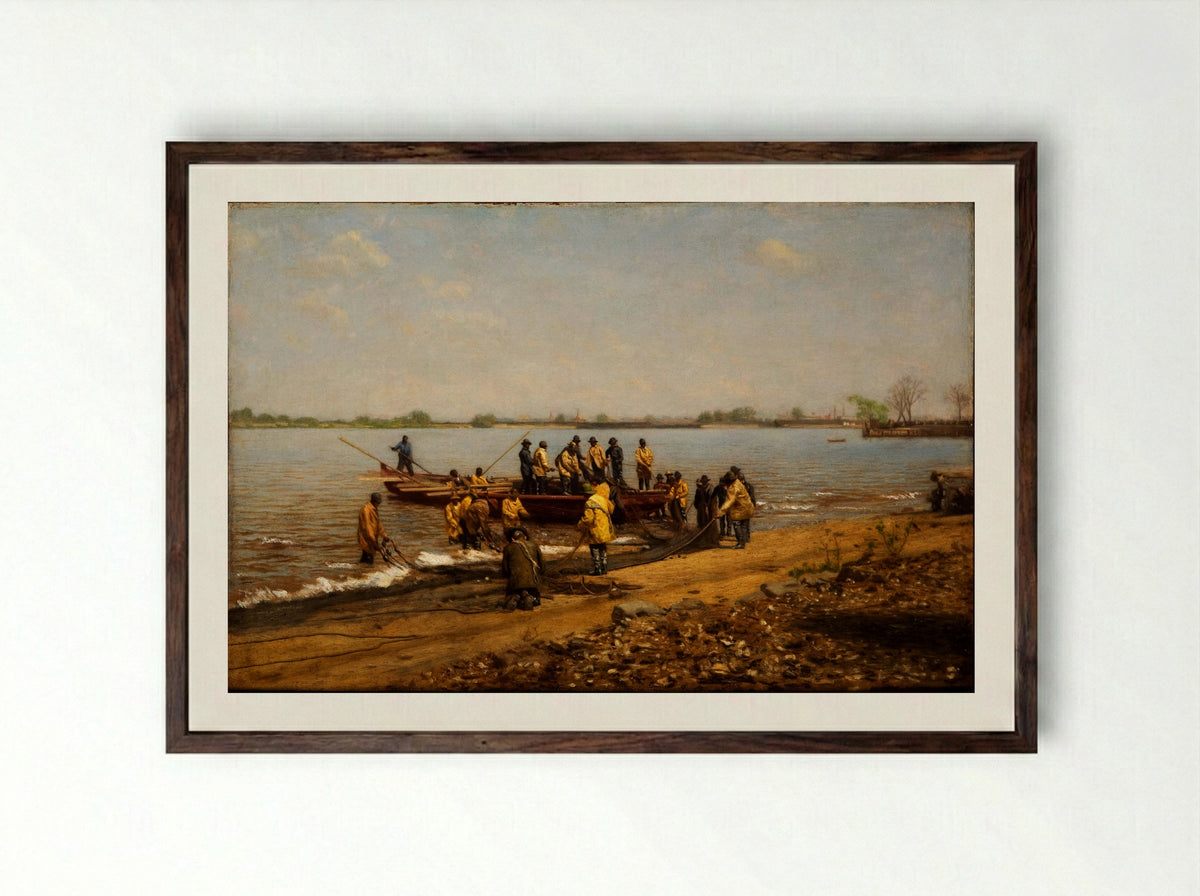 Shad Fishing at Gloucester on the Delaware River - Thomas Eakins - Framed Print Dark Wood