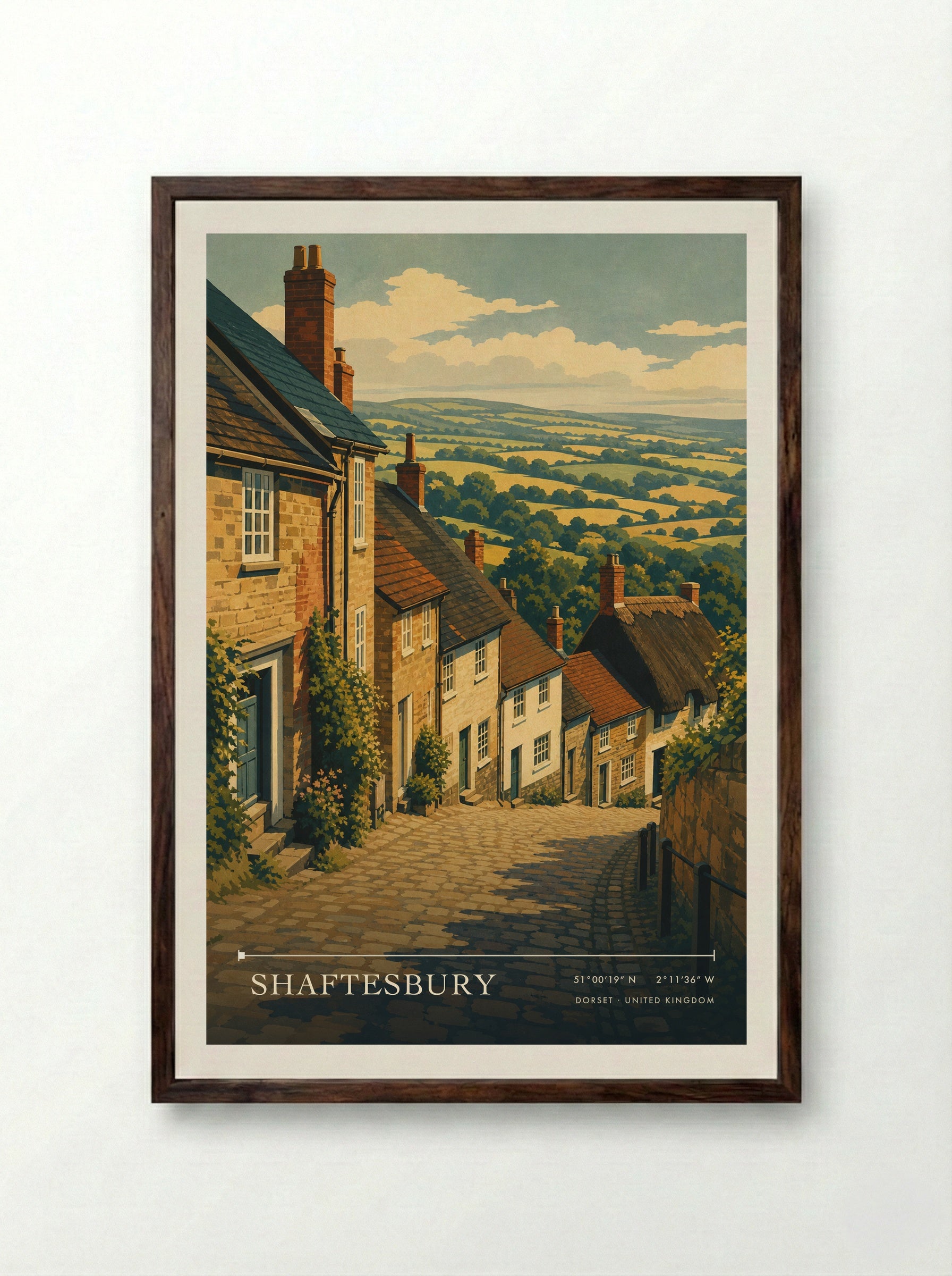 Shaftesbury Dorset United Kingdom Travel Poster - Framed Print Dark Wood