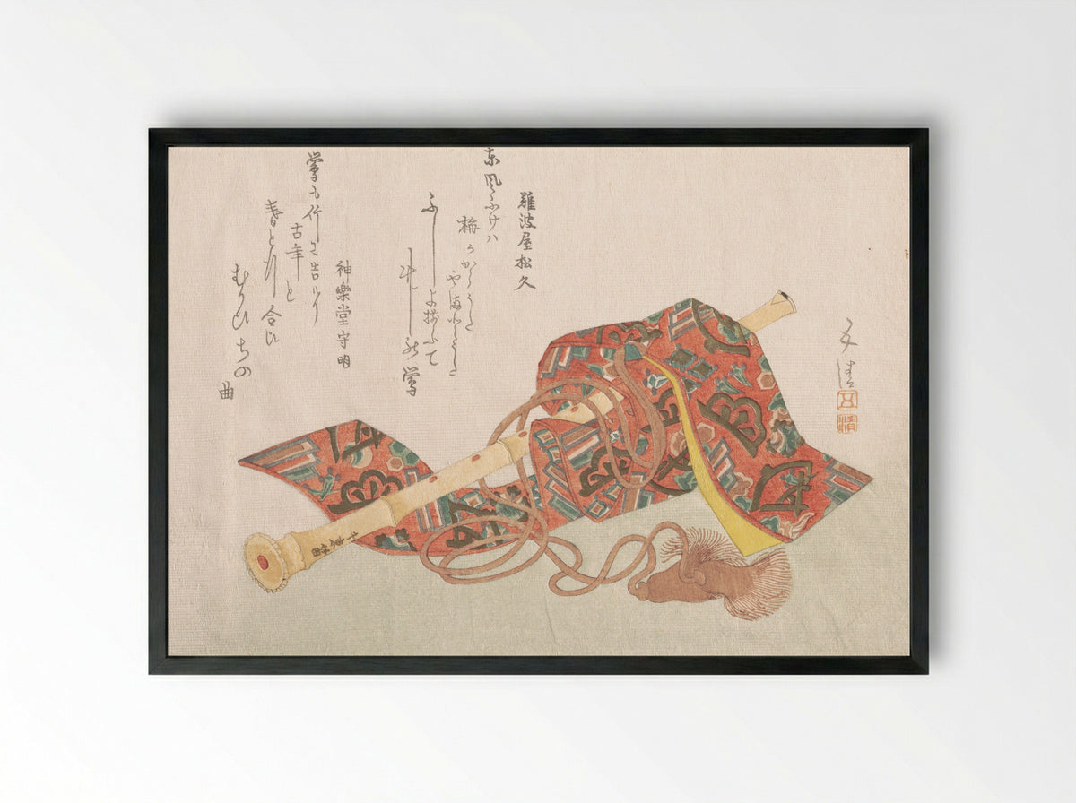 Shakuhachi and Its Cover - Sunayama Gosei - Framed Print Black
