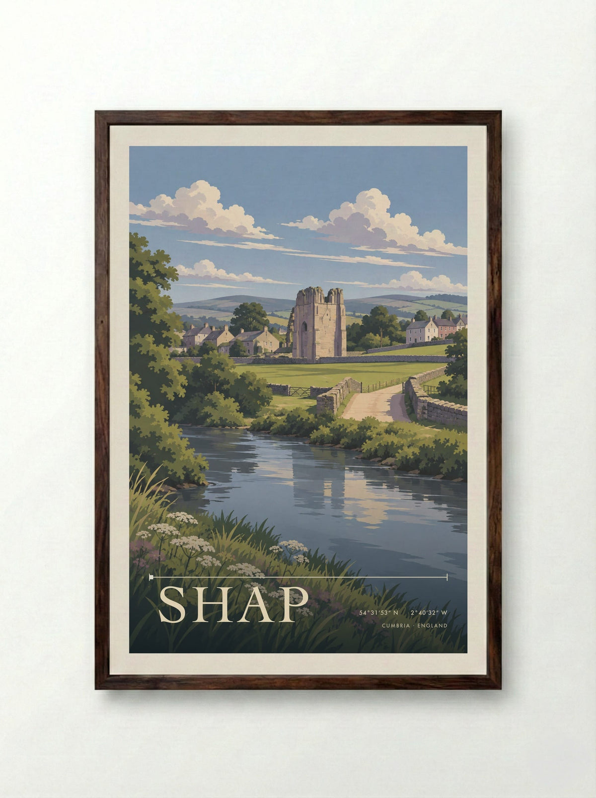 Shap, Cumbria | Travel Poster - Framed Print Dark Wood