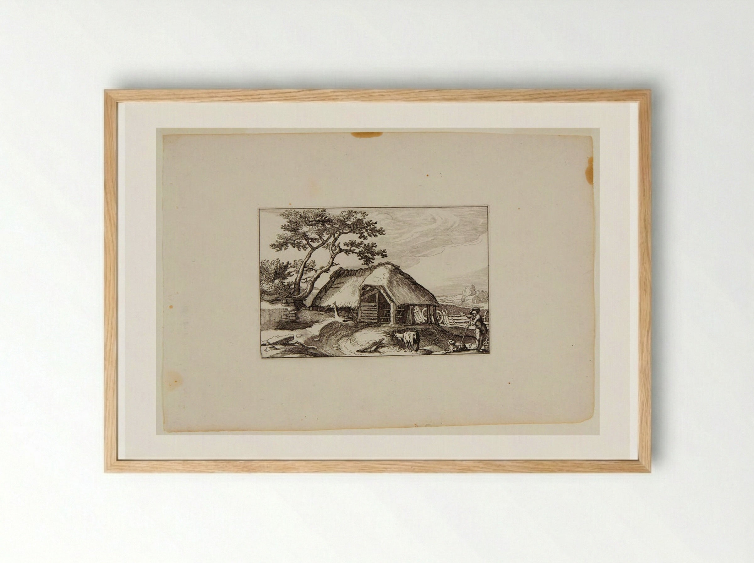 Shed with Goat, Dog, and Shepherd - Claes Jansz. Visscher - Framed Print Wood