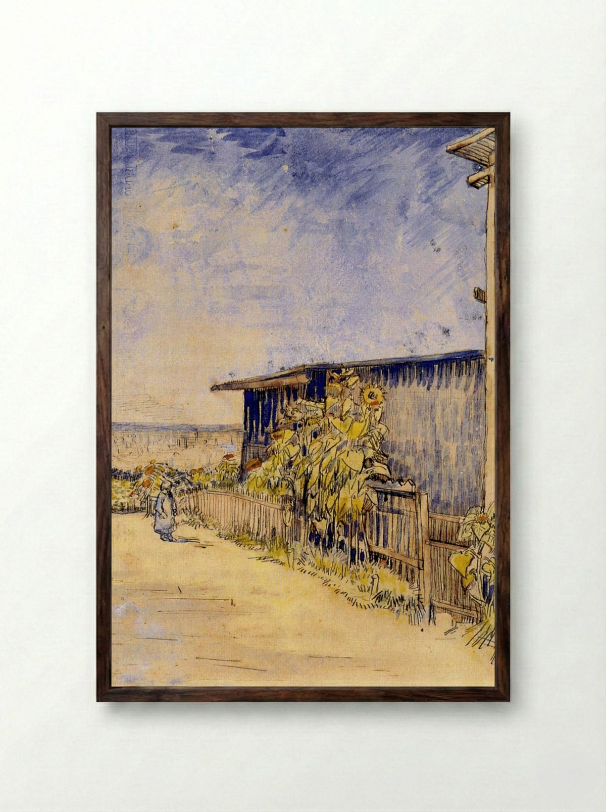 Shed with Sunflowers - Vincent van Gogh - Framed Print Dark Wood