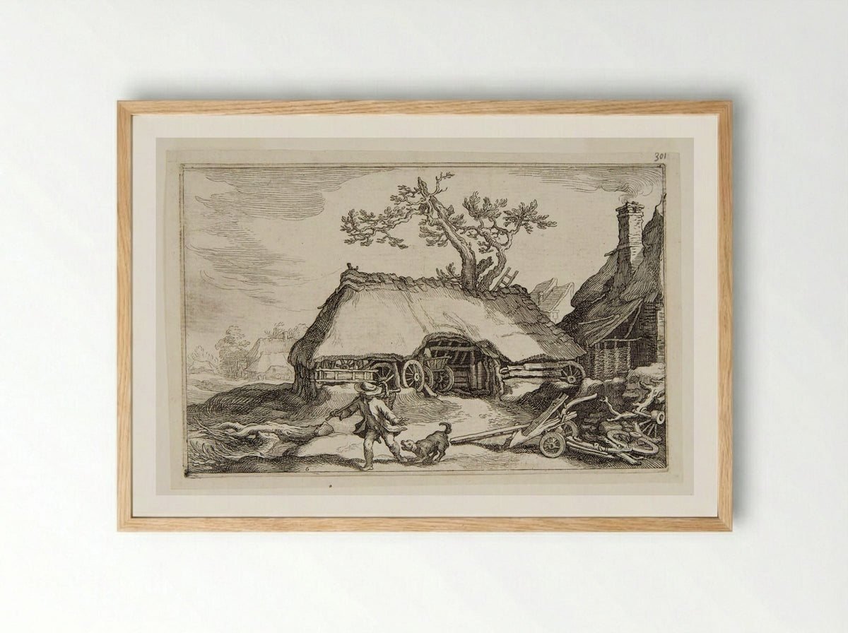 Shed with Wagon Wheels - Boetius Adamsz. Bolswert - Framed Print Wood