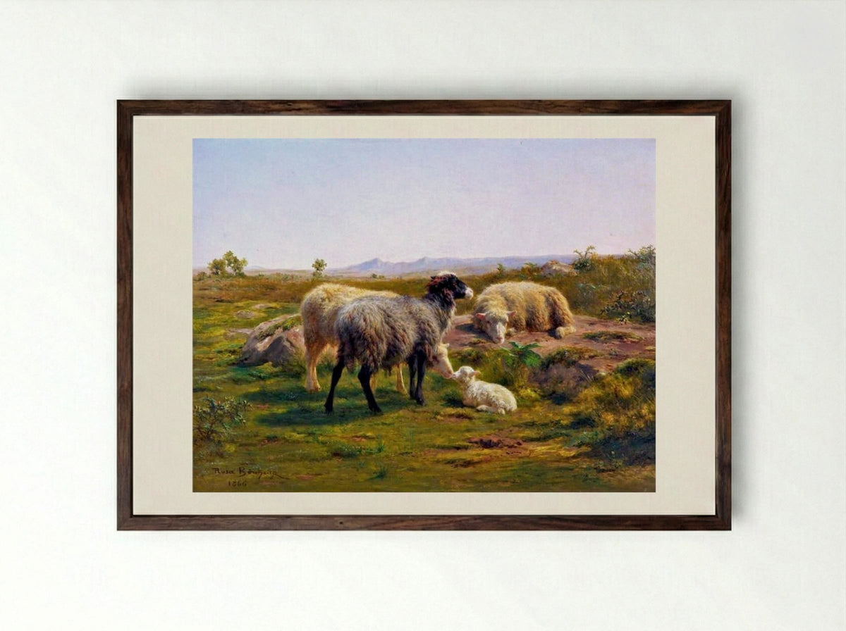 Sheep and a Lamb - Rosa Bonheur - Framed Print Dark Wood