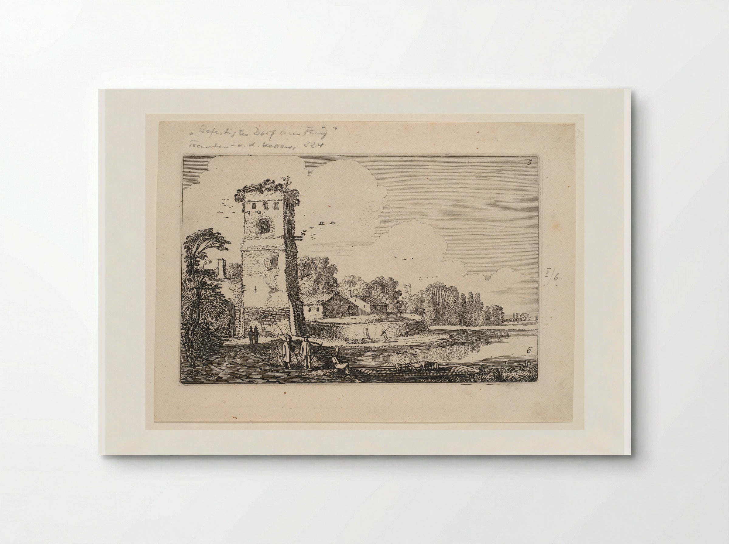 Sheep on a Ferry near a Square Tower and a Village Gate - Jan van de Velde II - Poster