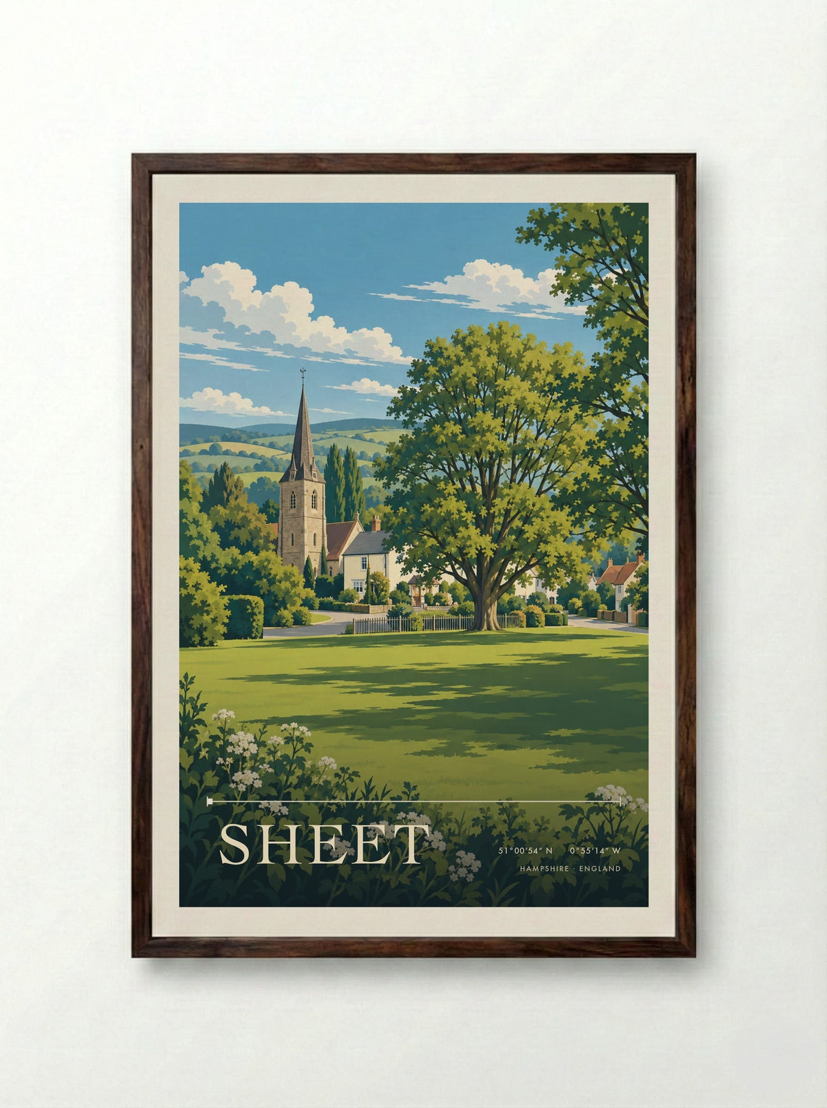 Sheet, Hampshire | Travel Poster - Framed Print Dark Wood