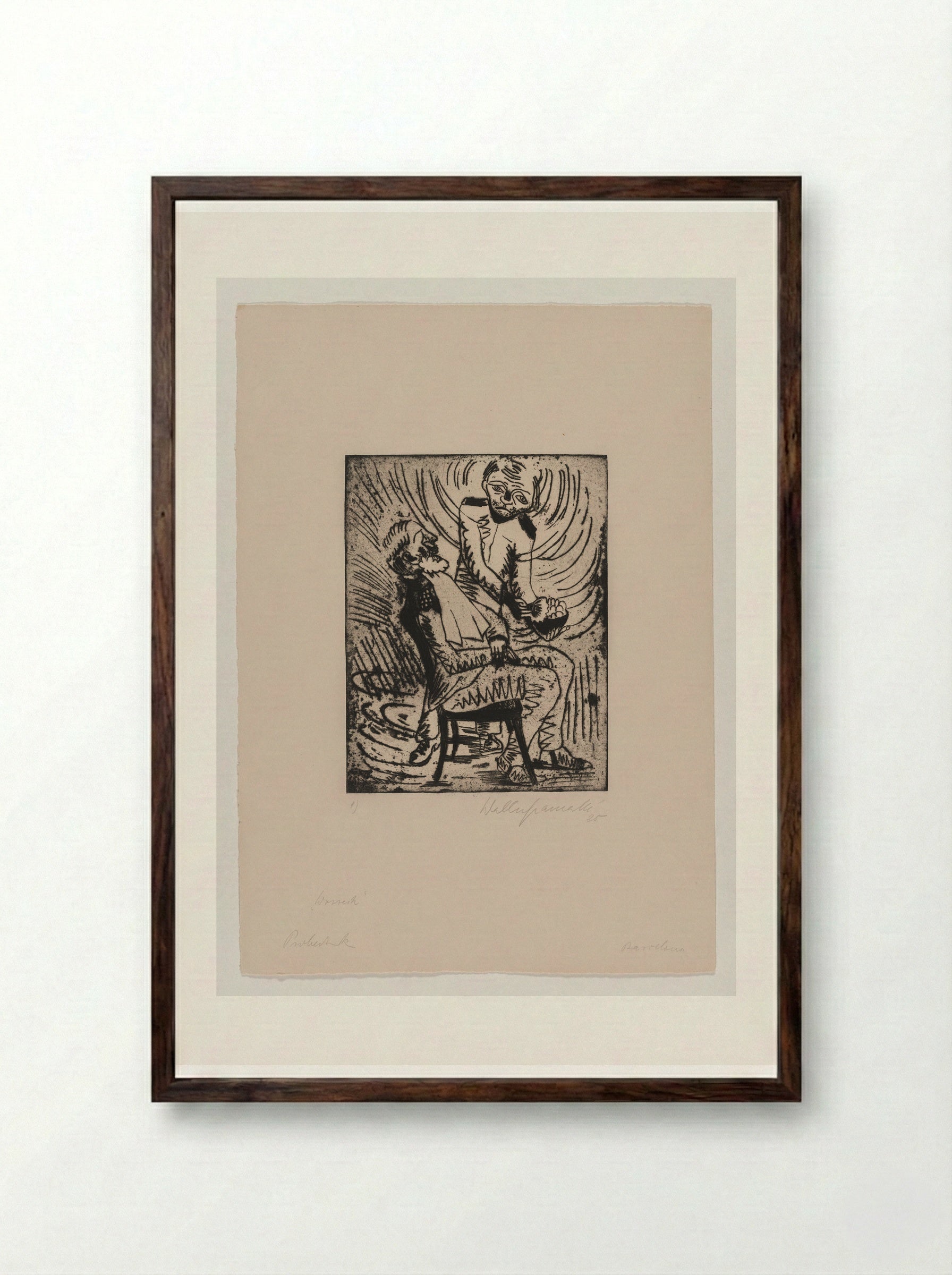 Sheet I, Wozzeck Shaves the Captain - Walter Gramatté - Framed Print Dark Wood