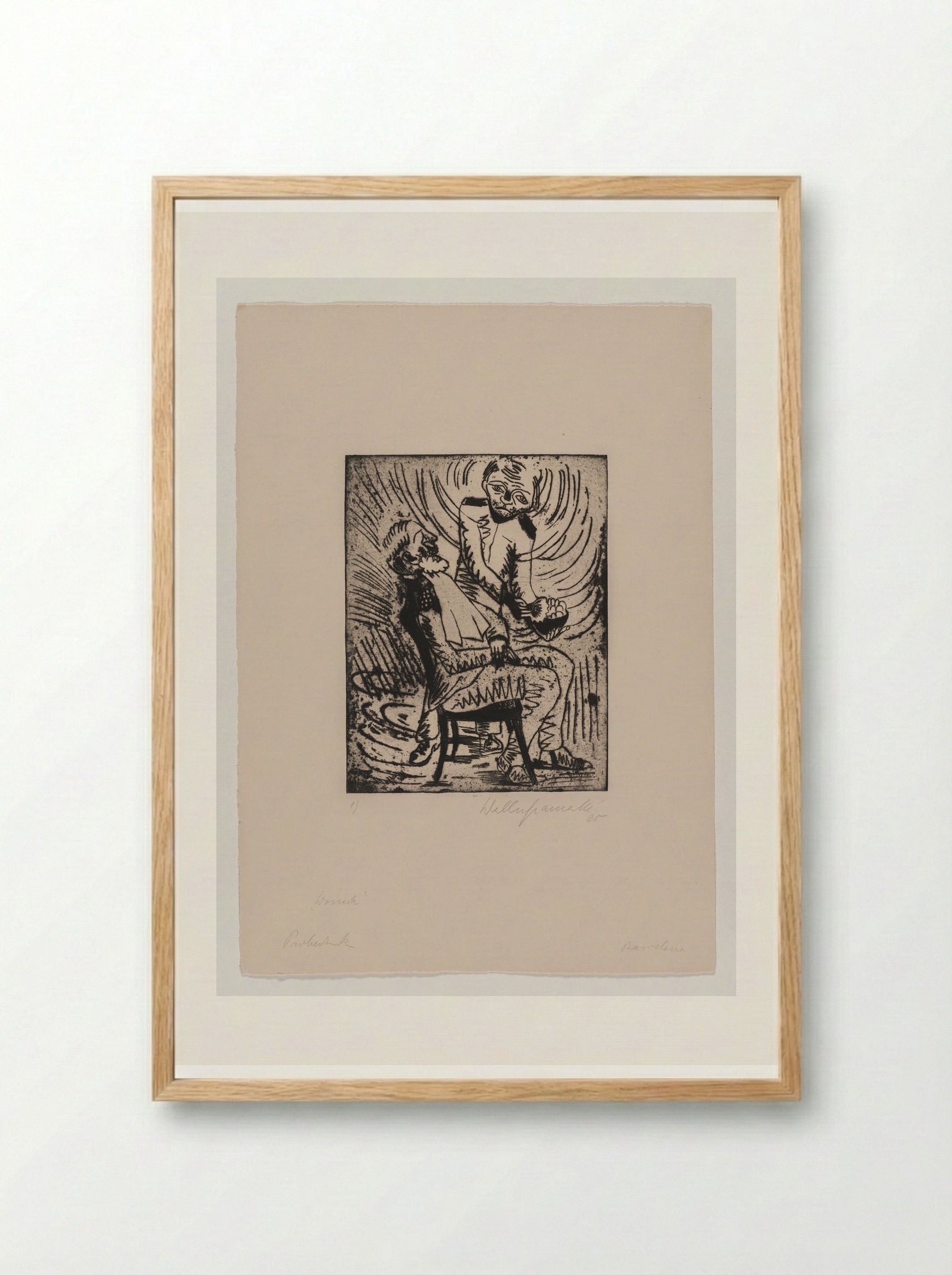 Sheet I, Wozzeck Shaves the Captain - Walter Gramatté - Framed Print Wood
