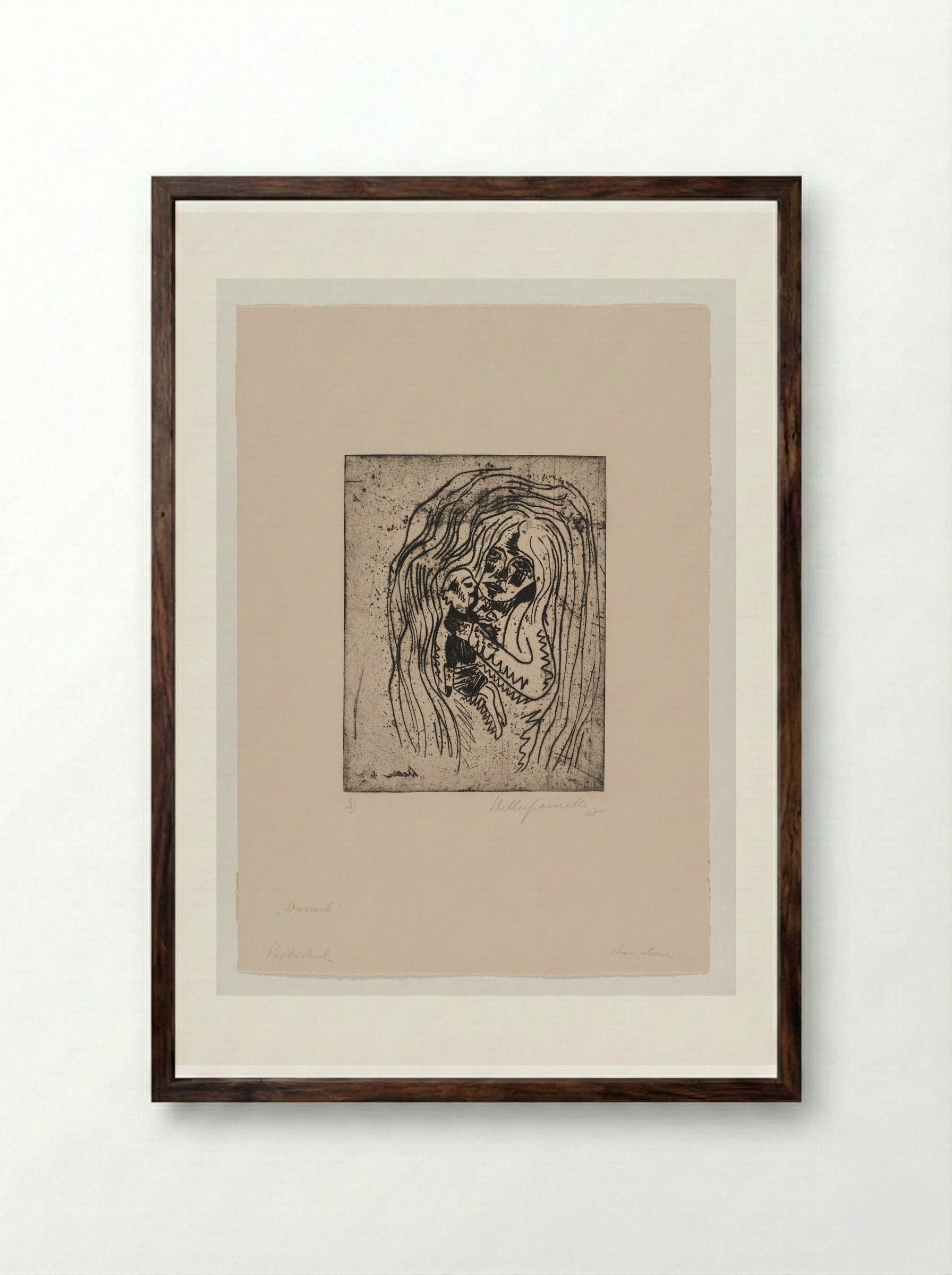 Sheet III, Mary with the Boy in Her Arms - Walter Gramatté - Framed Print Dark Wood