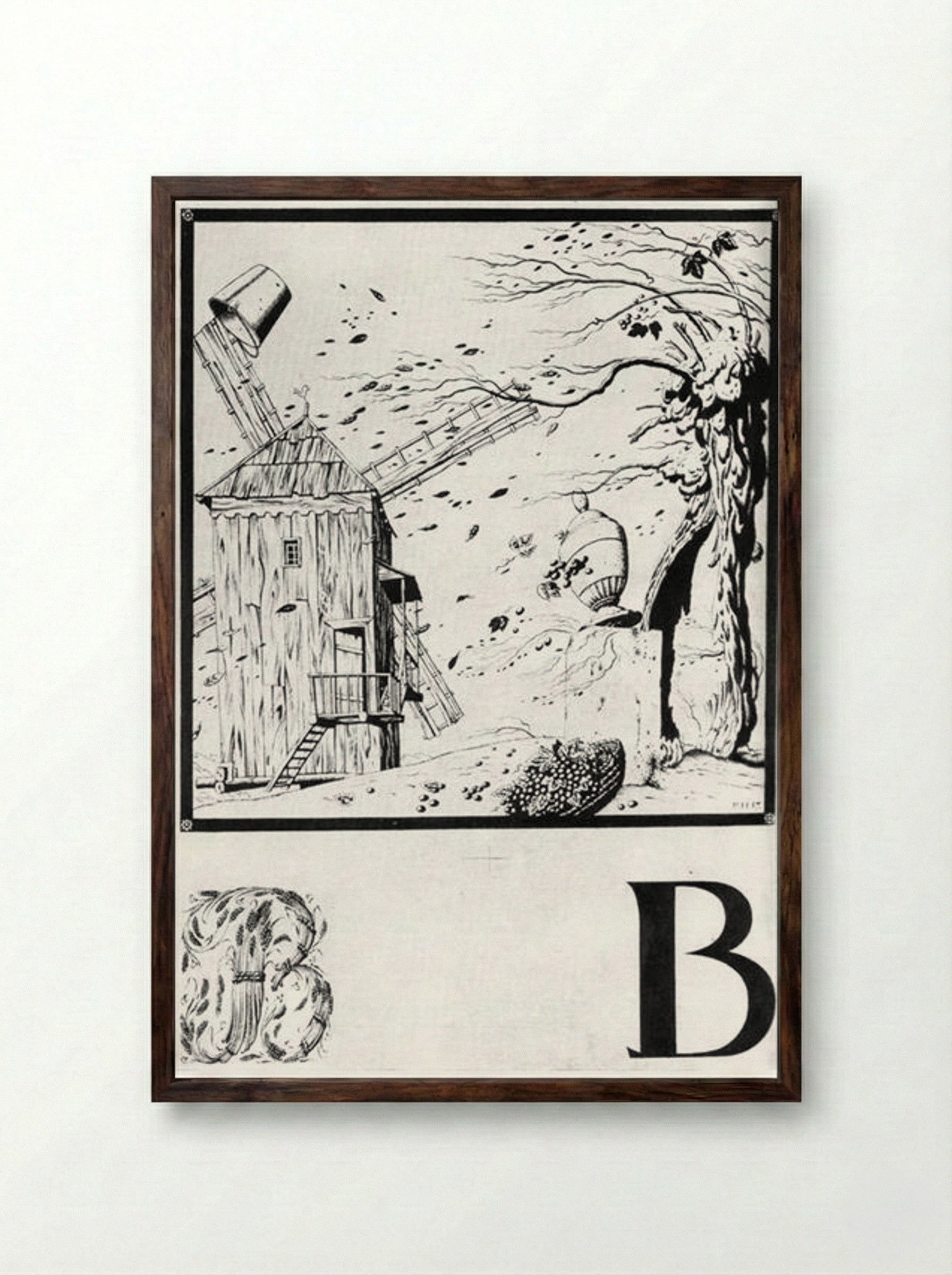 Sheet 'V' from the Ukrainian Alphabet - Heorhiy Narbut - Framed Print Dark Wood