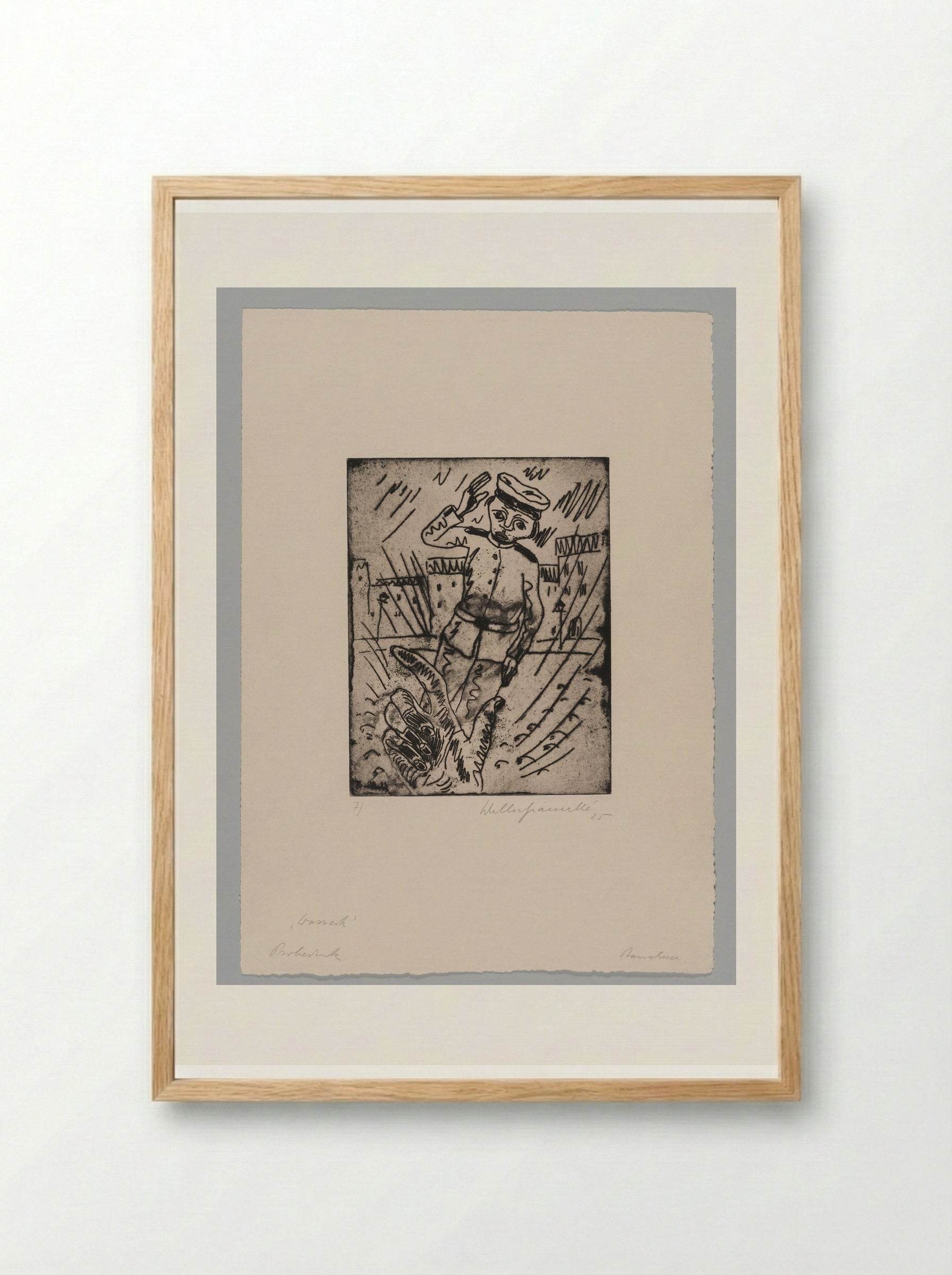 Sheet VII, Wozzeck in the Street, the Captain's Hand Beckons Him - Walter Gramatté - Framed Print Wood