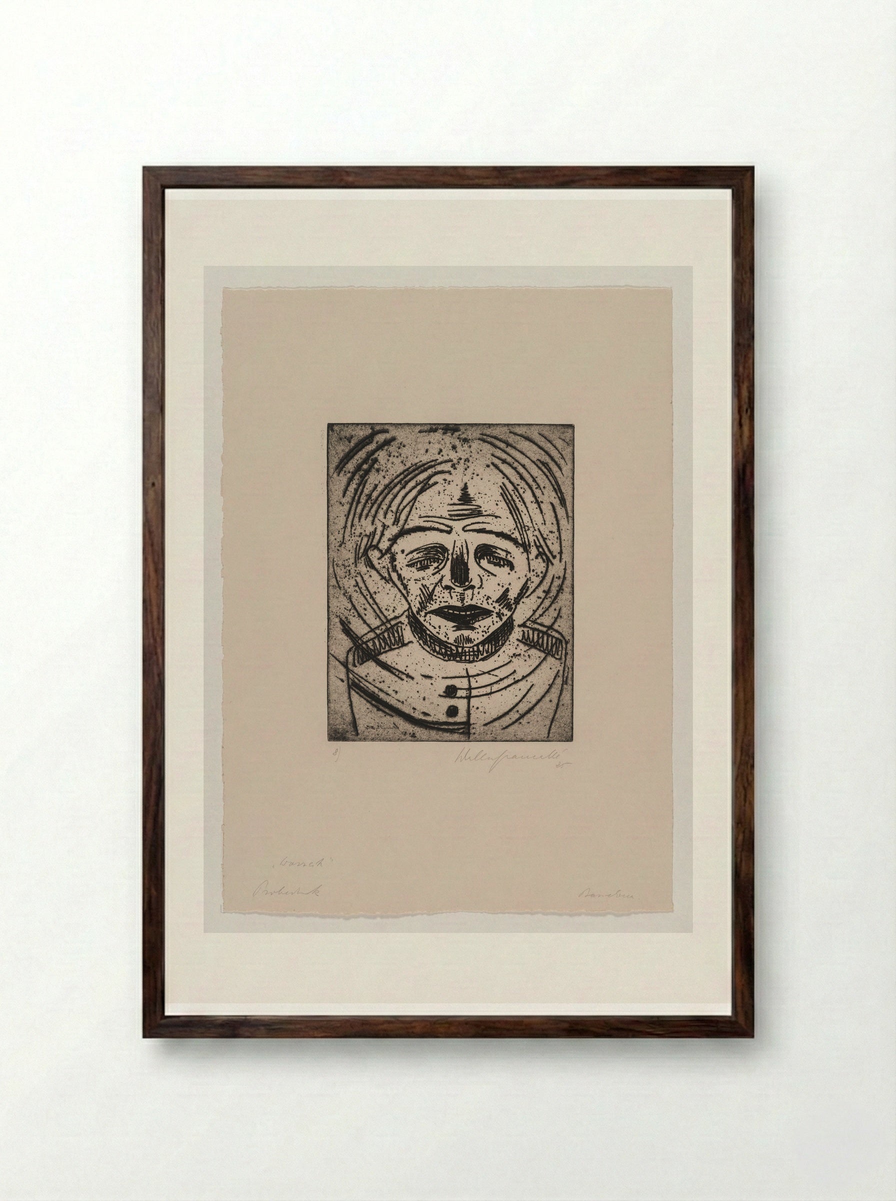 Sheet VIII, Large Head of Wozzeck, Completely Desperate - Walter Gramatté - Framed Print Dark Wood