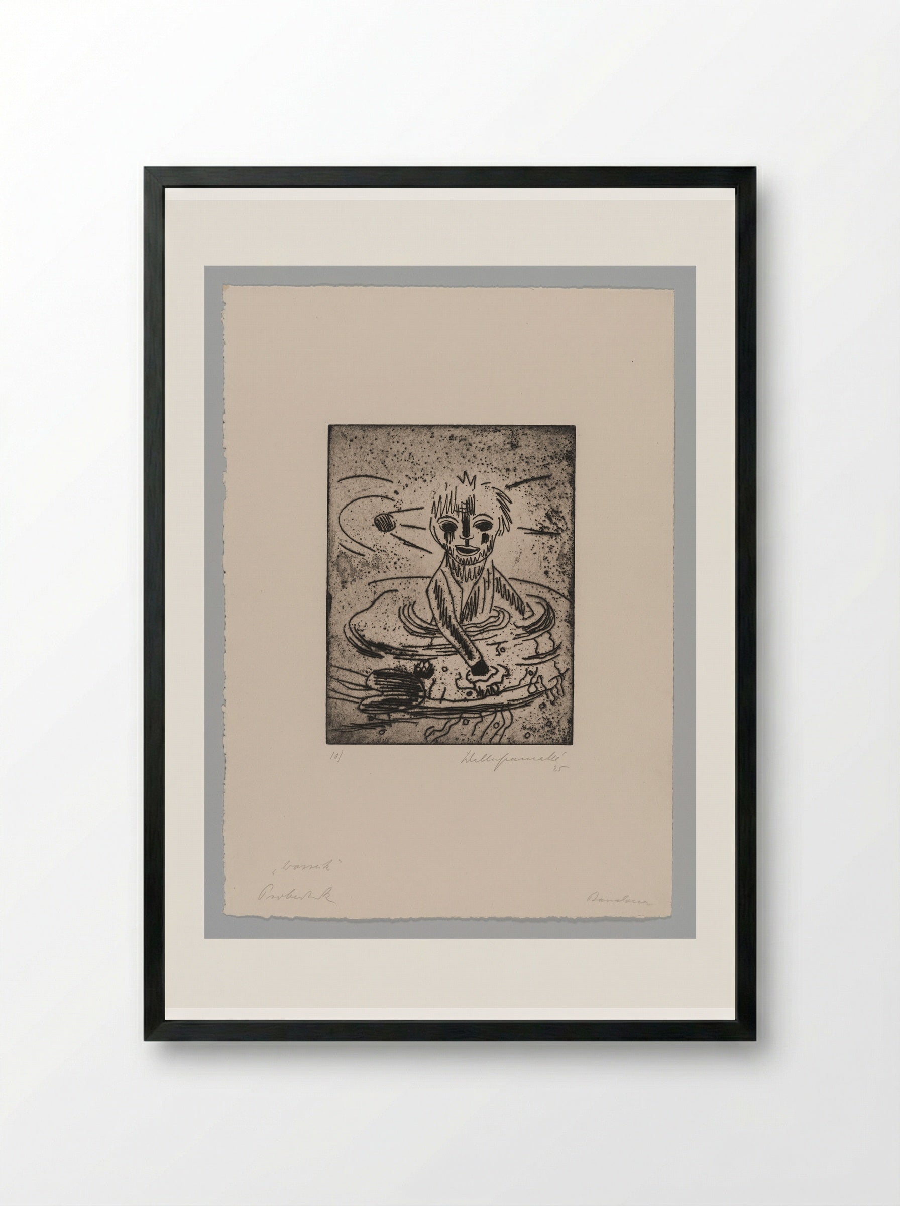 Sheet X, Wozzeck Goes into the Pond - Walter Gramatté - Framed Print Black