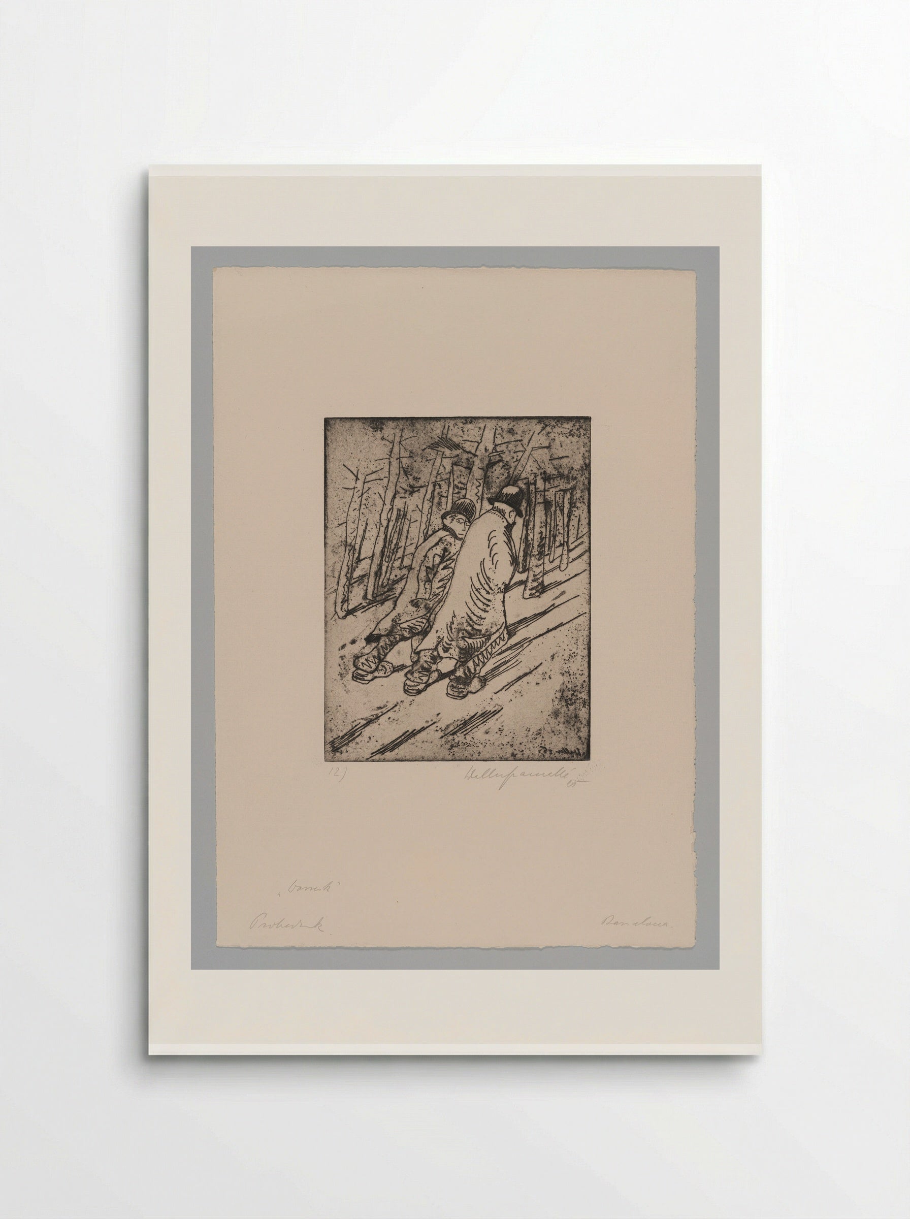 Sheet XII, Two Citizens Run Away As They Hear Noisy Sounds from the Pond - Walter Gramatté - Poster