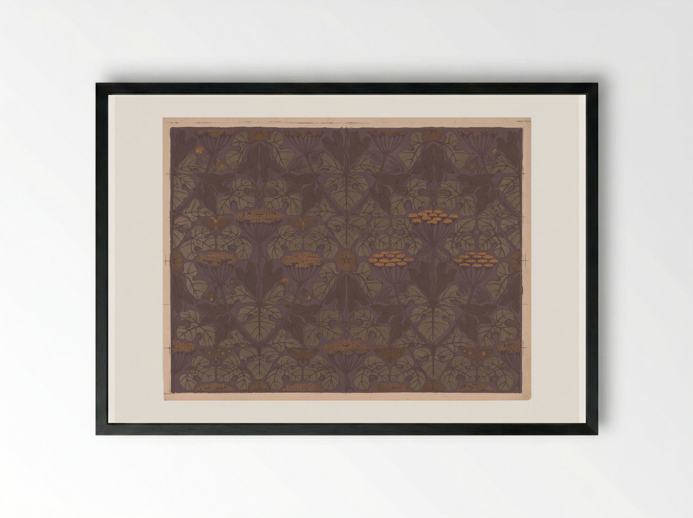 Sheet of Wallpaper with Umbellifers, Butterflies, and Dragonflies - Theo Nieuwenhuis - Framed Print Black