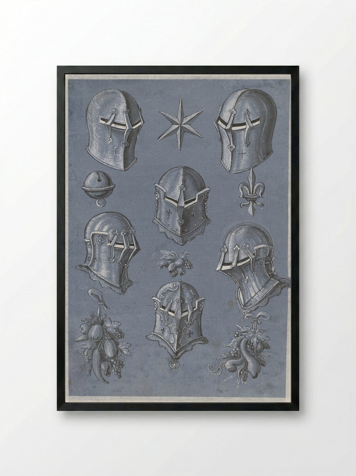 Sheet with Six Helmets - Monogrammist TA - Framed Print Black