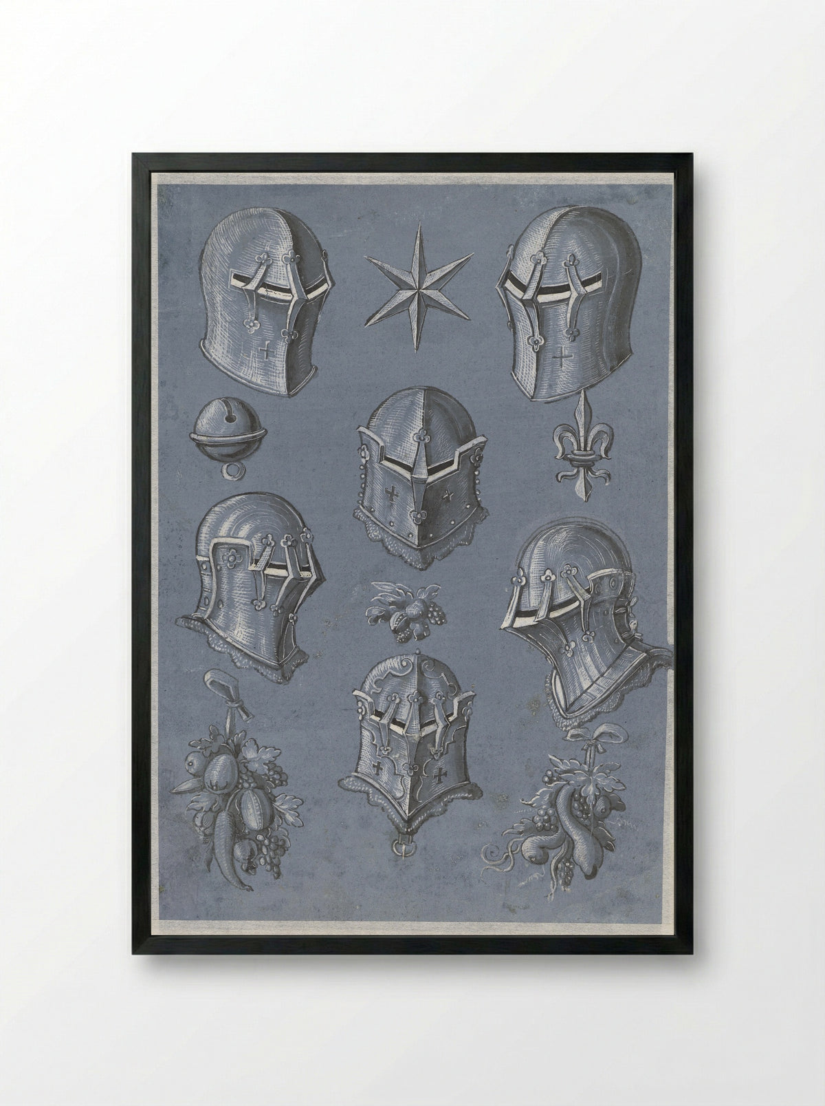 Sheet with Six Helmets - Monogrammist TA - Framed Print Black