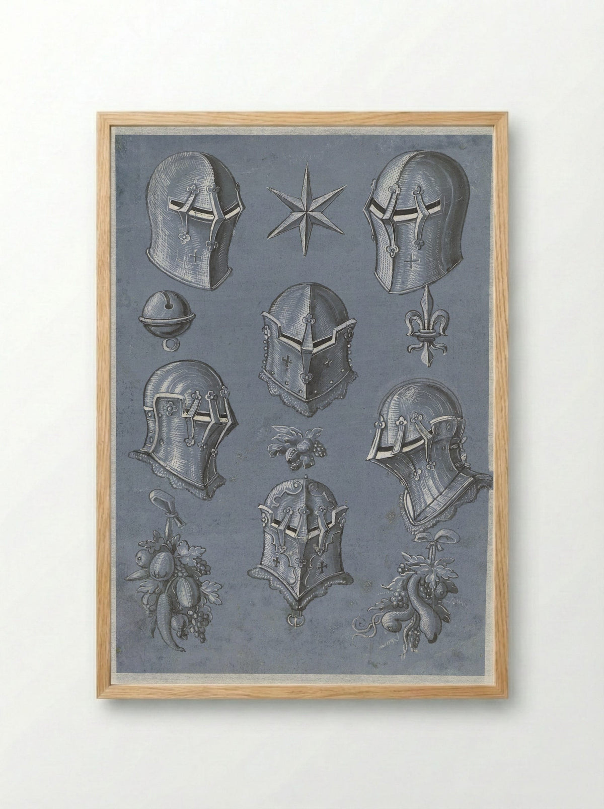 Sheet with Six Helmets - Monogrammist TA - Framed Print Wood