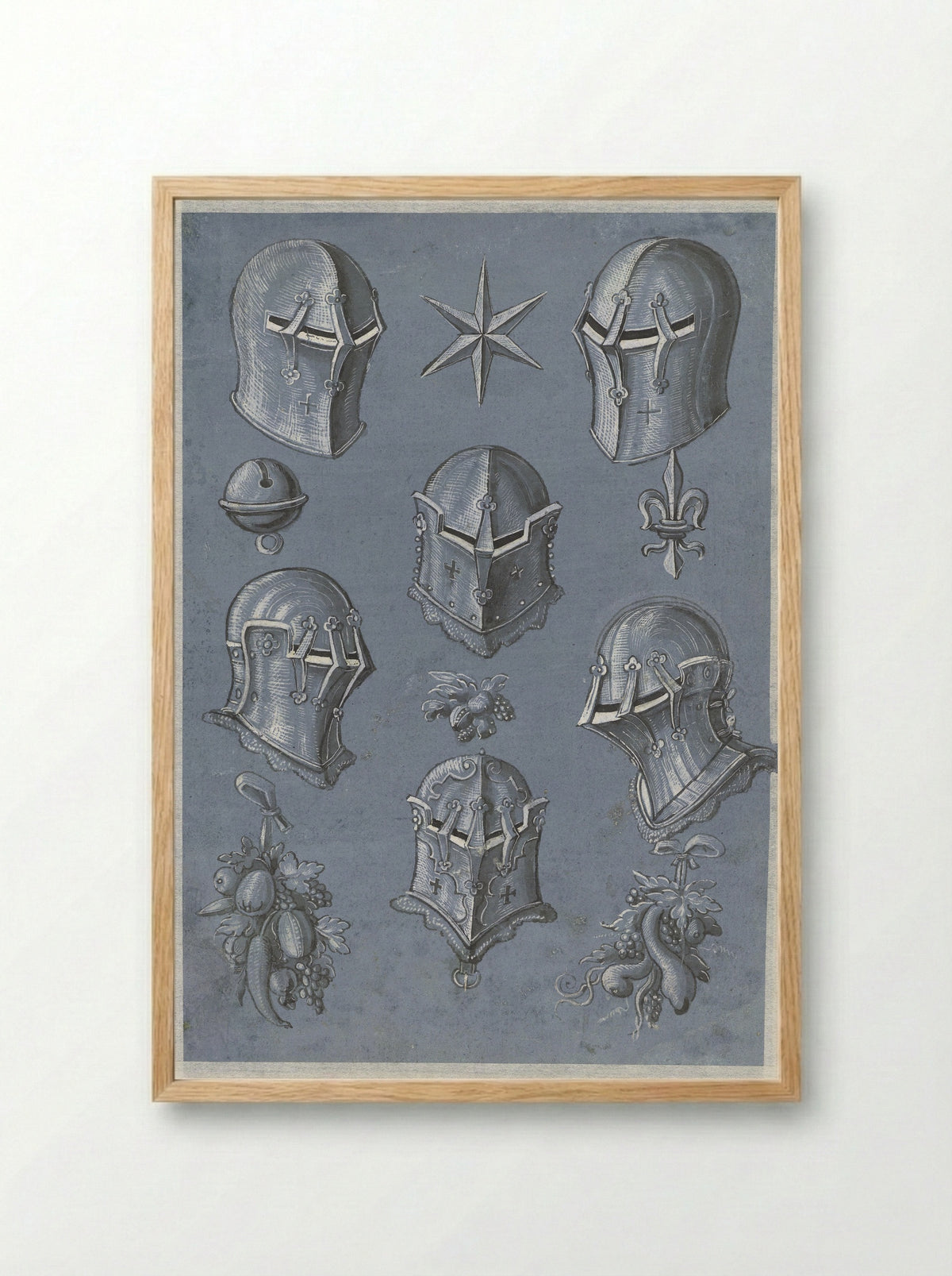Sheet with Six Helmets - Monogrammist TA - Framed Print Wood