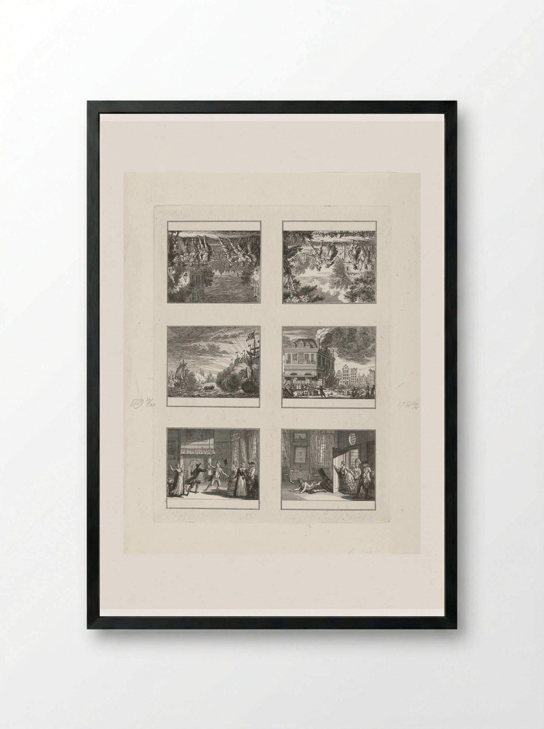 Sheet with Six Scenes - Cornelis Brouwer - Framed Print Black